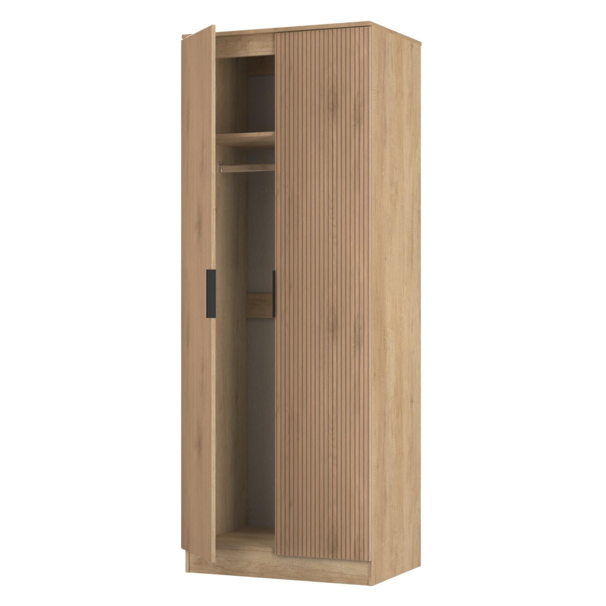 Java Fluted Wardrobe - 2 Door - Tall Robe - Natural and Nebraska