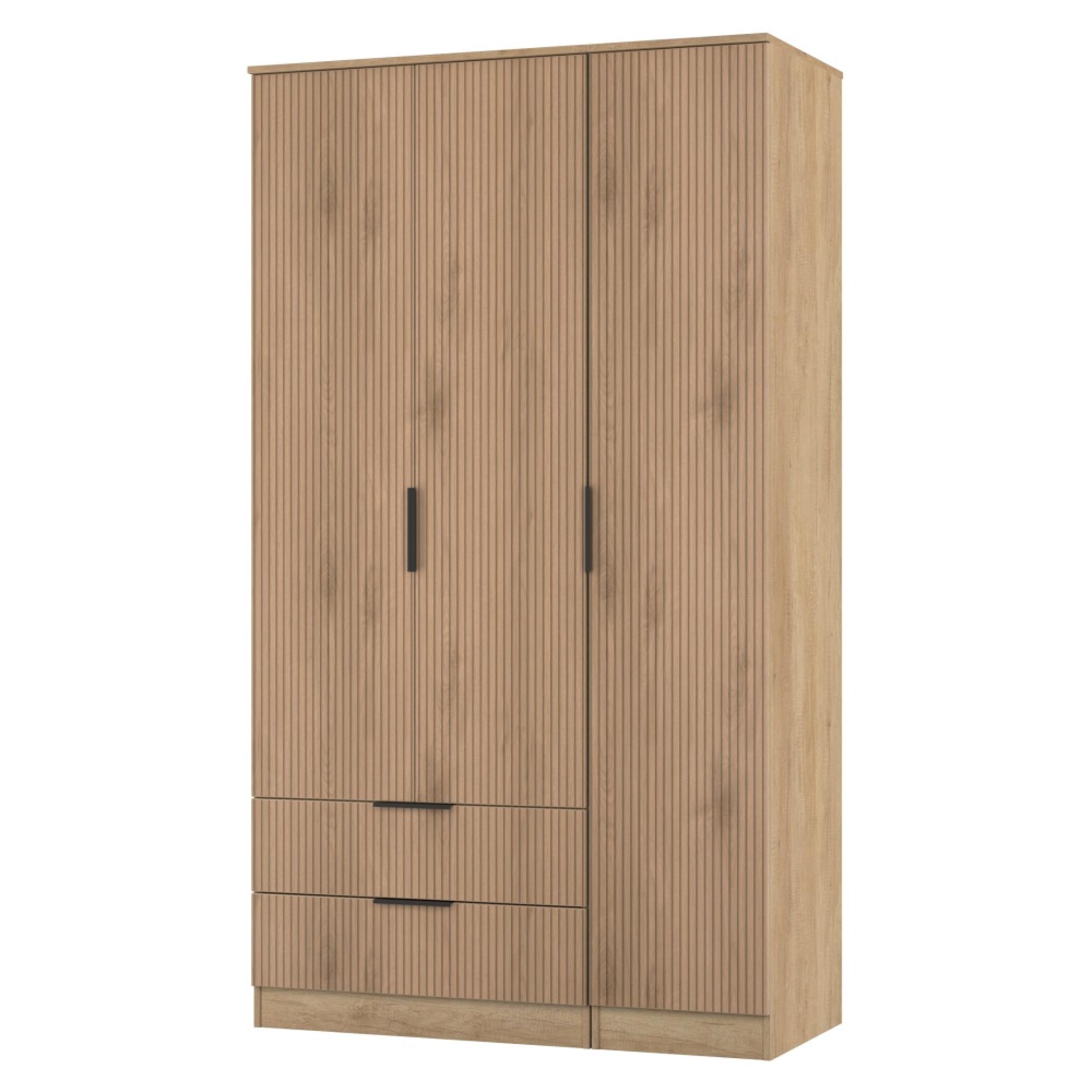 Java Fluted Wardrobe - 3 Door - 2 Drawer - Tall Triple - Natural and Nebraska