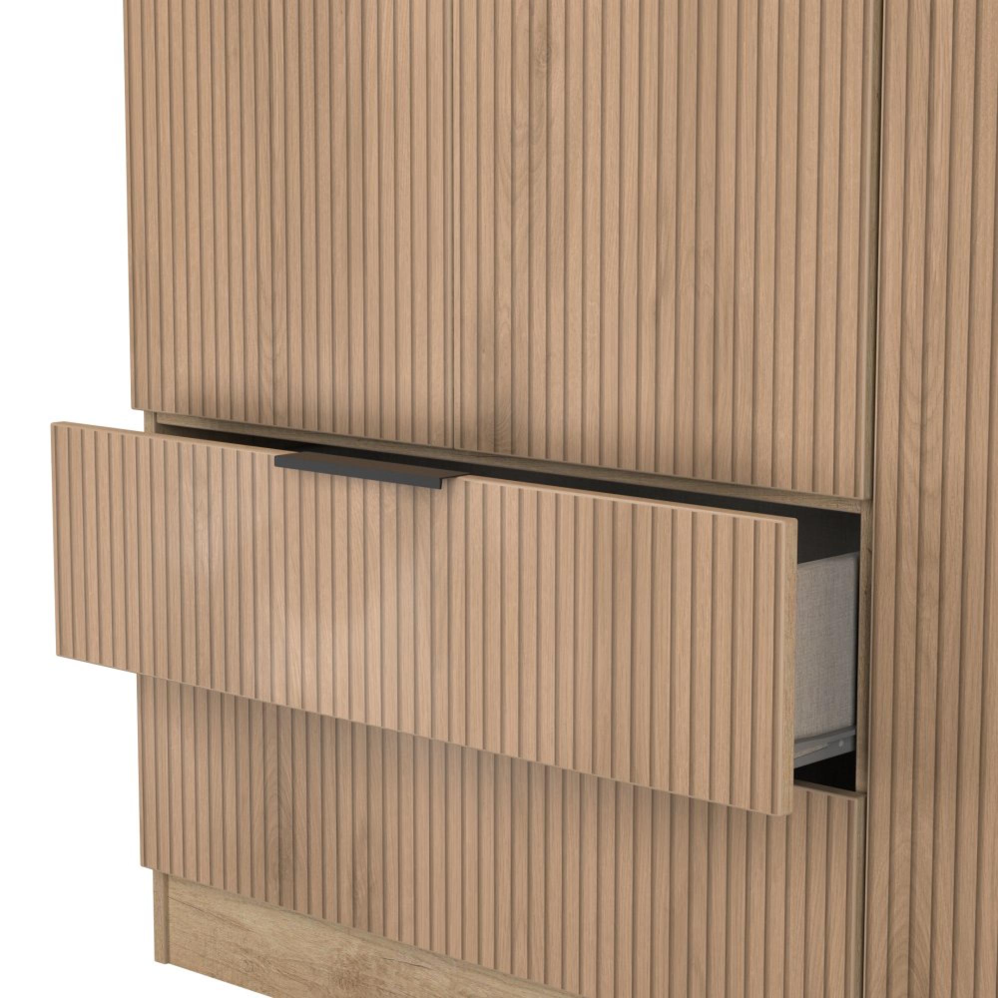 Java Fluted Wardrobe - 3 Door - 2 Drawer - Tall Triple - Natural and Nebraska