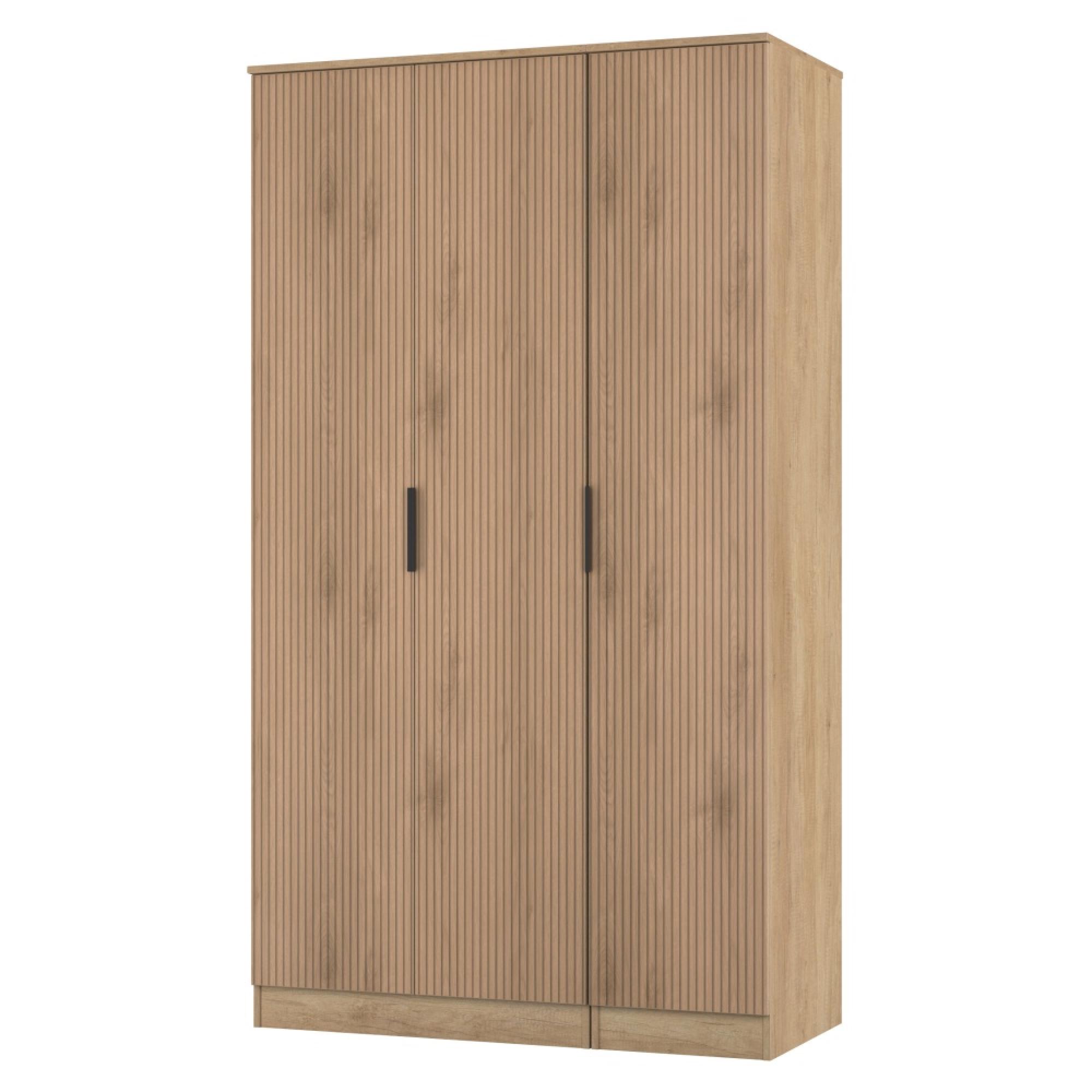 Java Fluted Wardrobe - 3 Door - Plain Triple - Natural and Nebraska