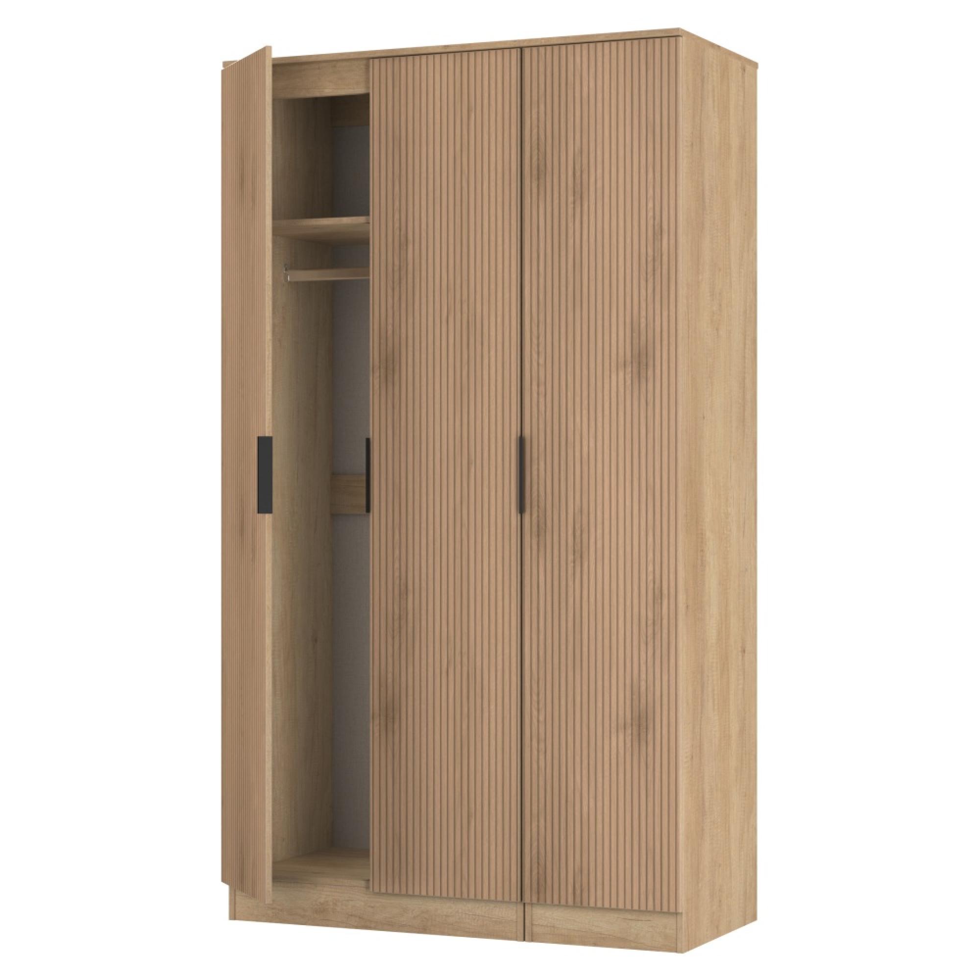 Java Fluted Wardrobe - 3 Door - Plain Triple - Natural and Nebraska