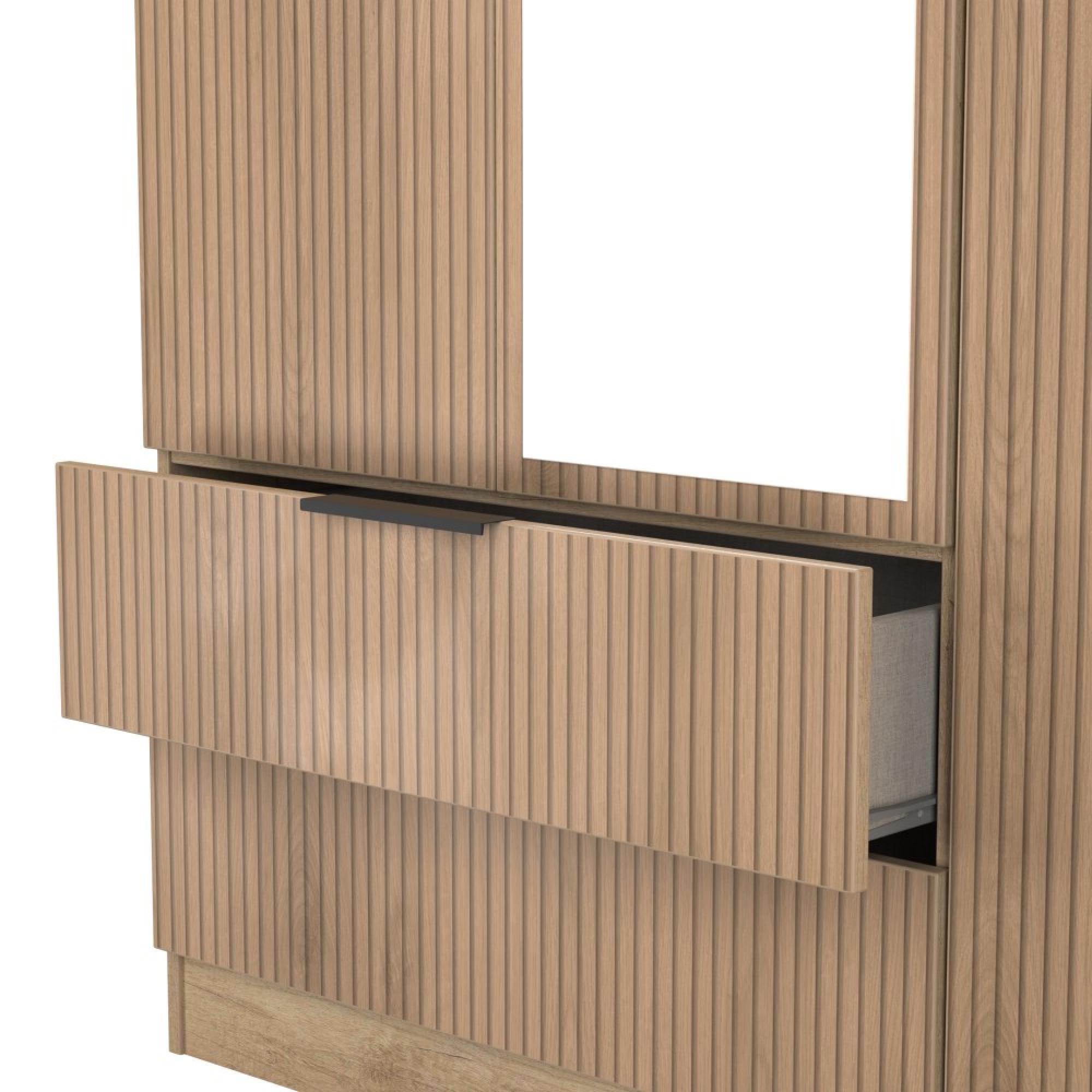 Java Fluted Wardrobe - 3 Door - Tall Triple Combi - 1 Mirror - Natural and Nebraska