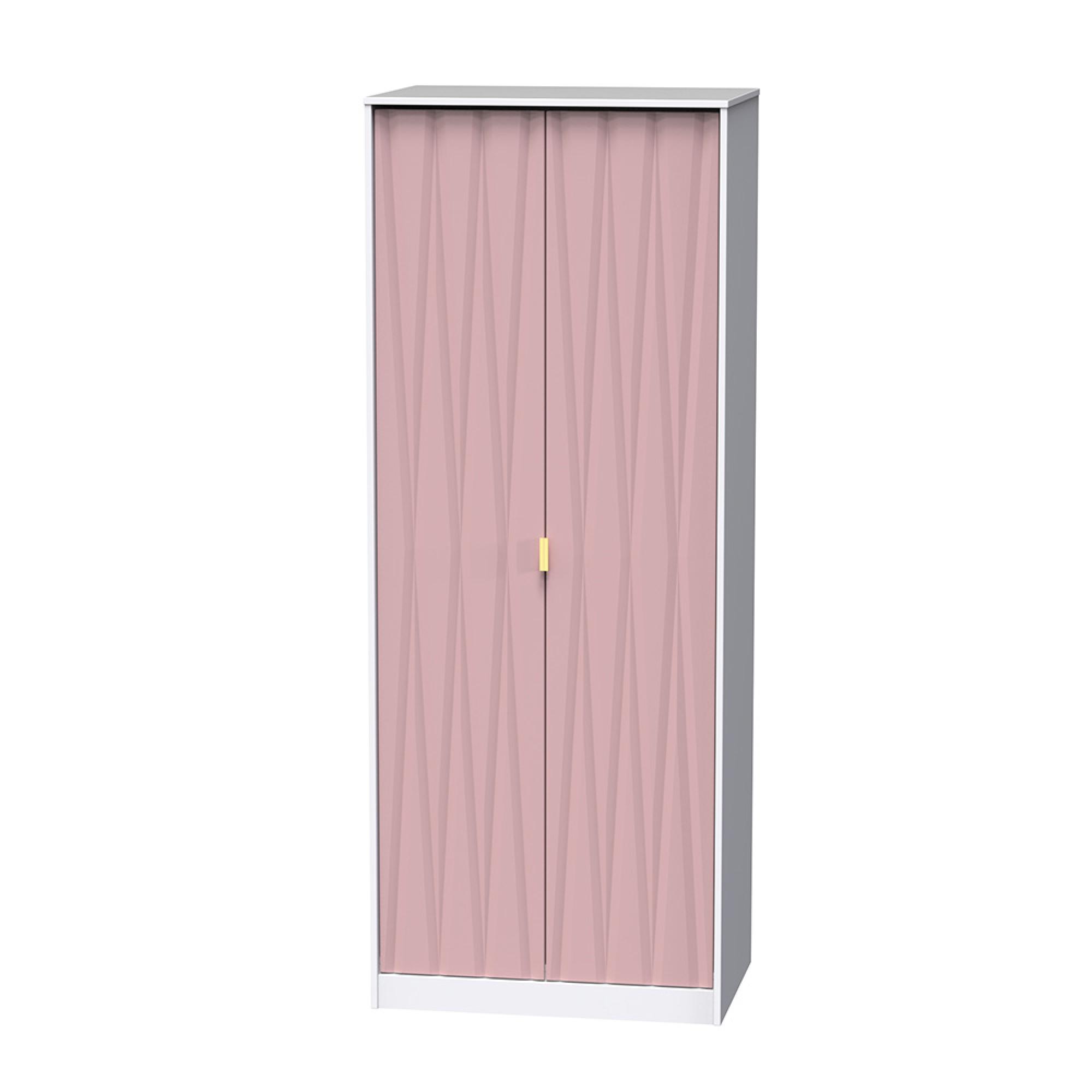 Diamond Plain Tall Wardrobe - 2 Door - Pink and White