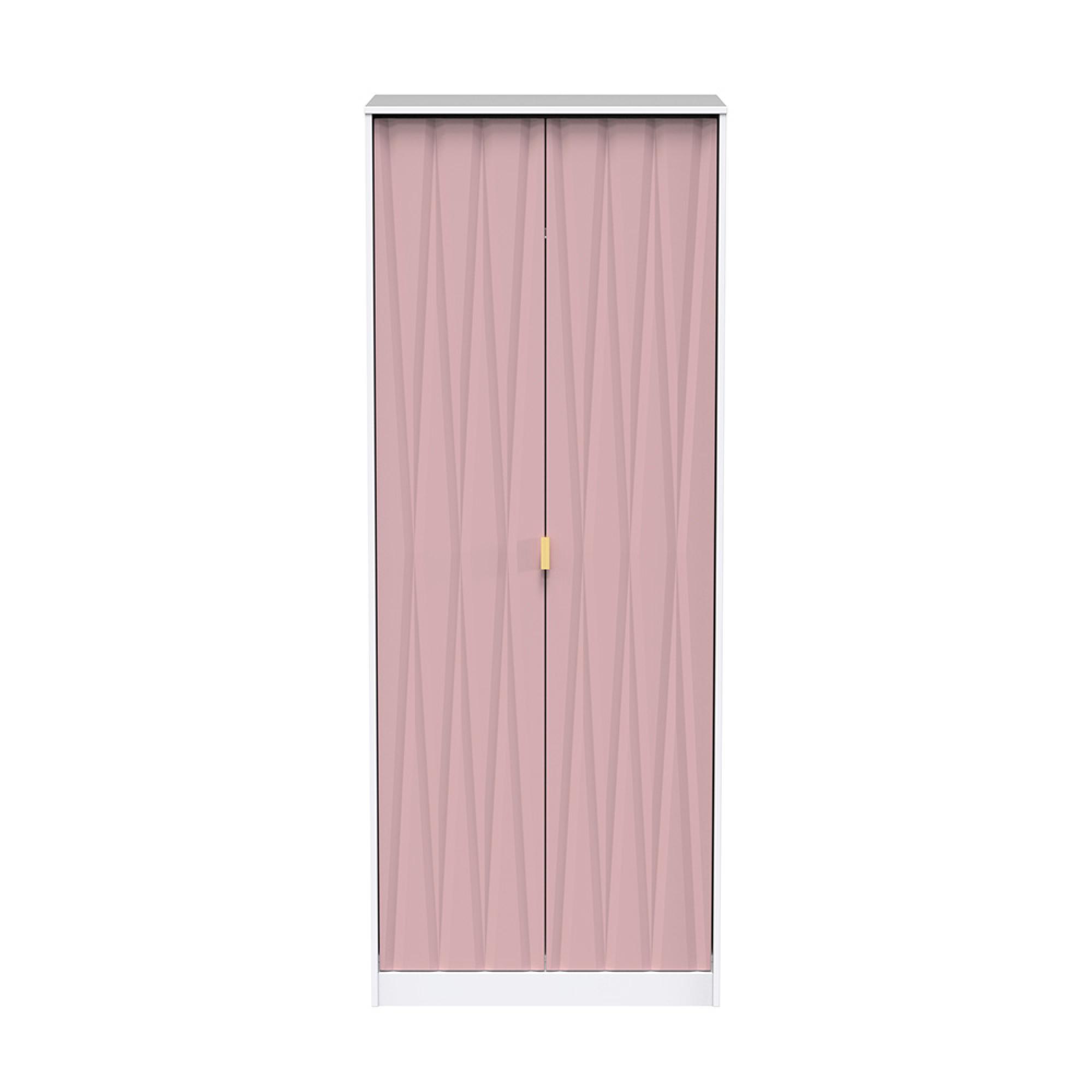 Diamond Plain Tall Wardrobe - 2 Door - Pink and White