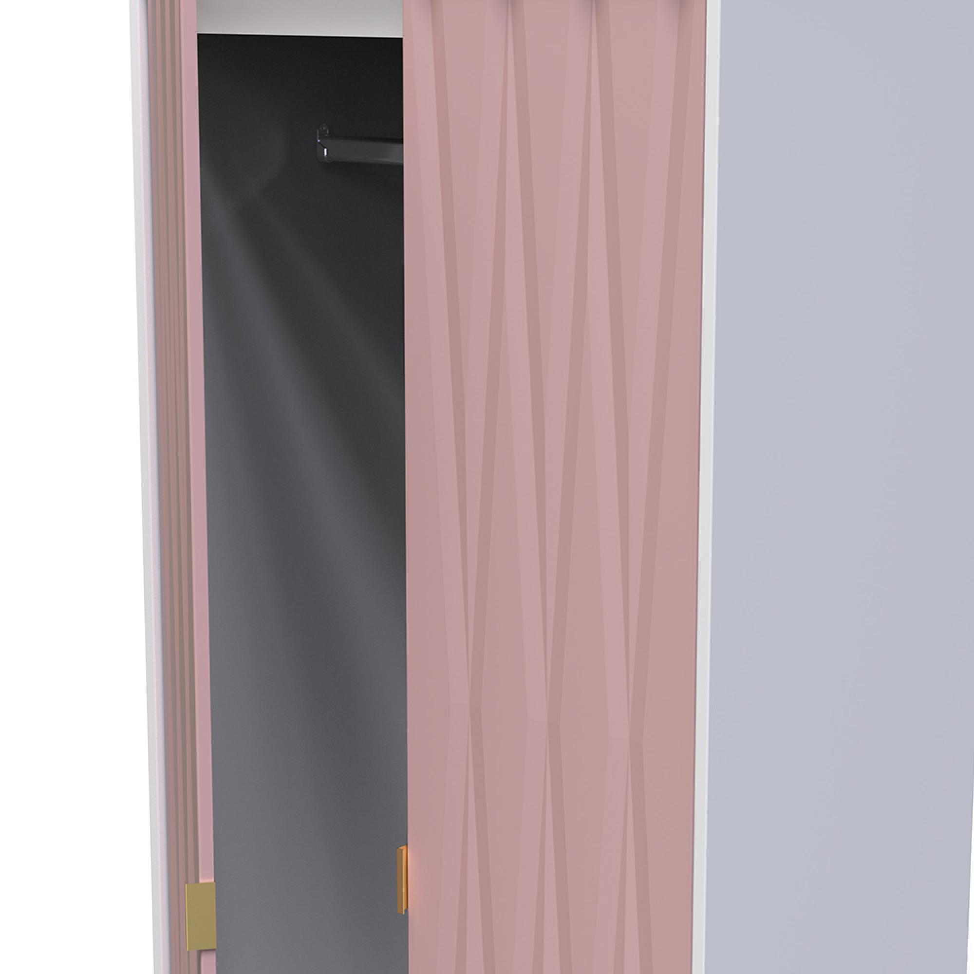 Diamond Tall Wardrobe - 2 Door - 2 Drawer - Pink and White