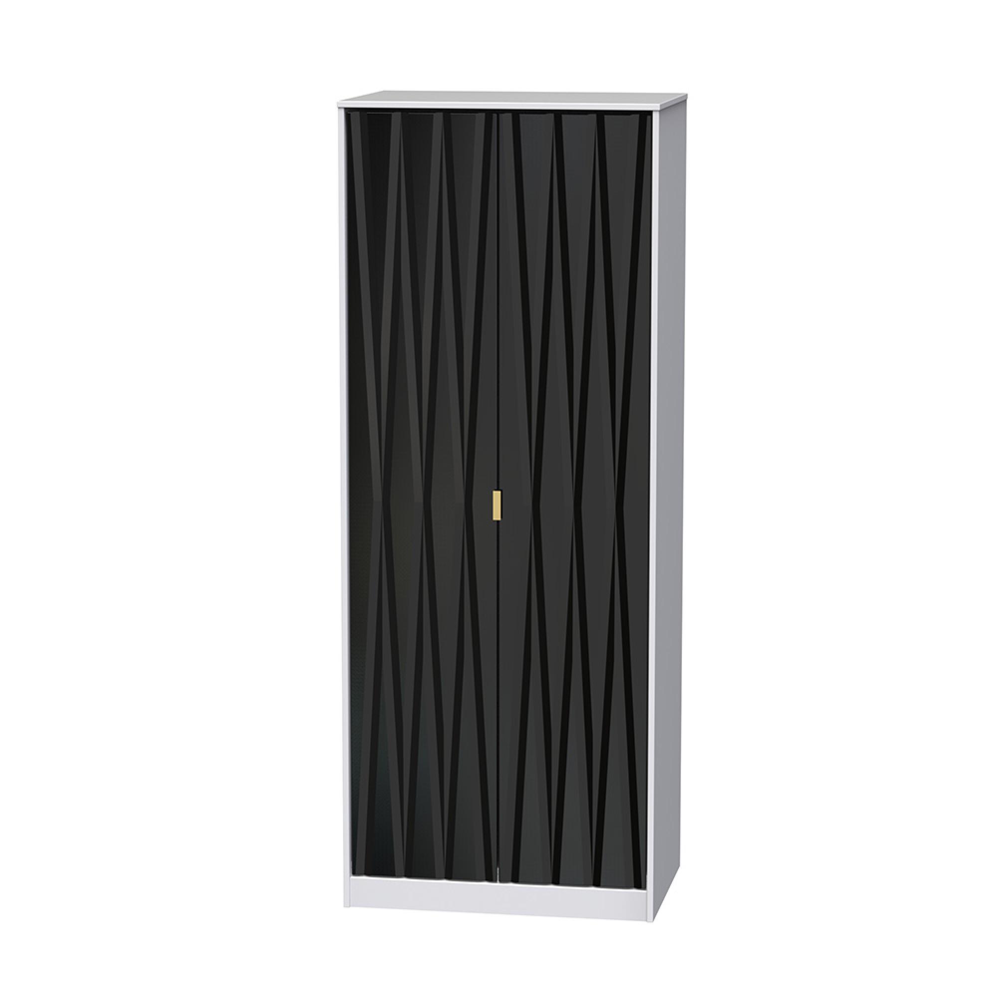 Diamond Plain Tall Wardrobe - 2 Door - Black and White