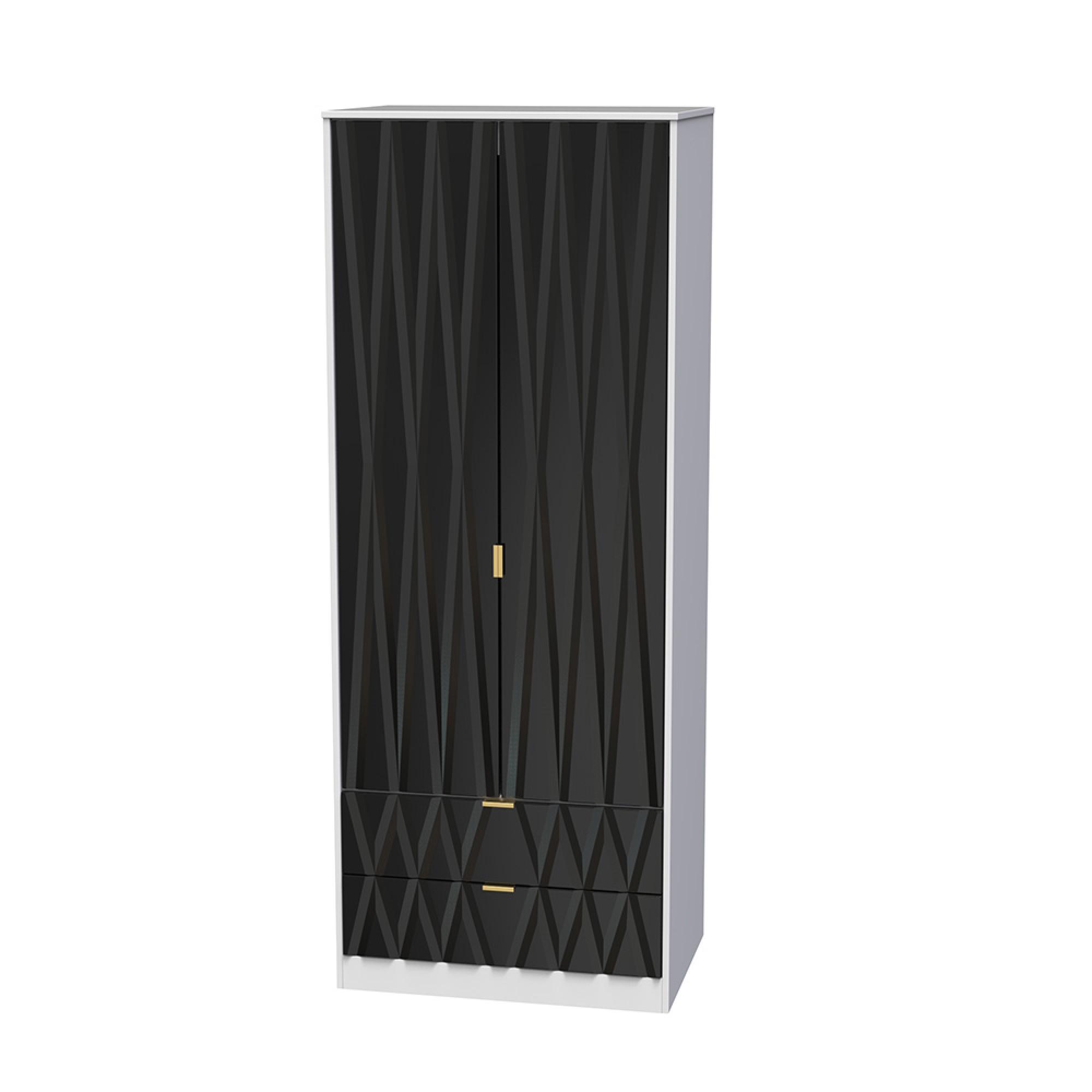 Diamond Tall Wardrobe - 2 Door - 2 Drawer - Black and White