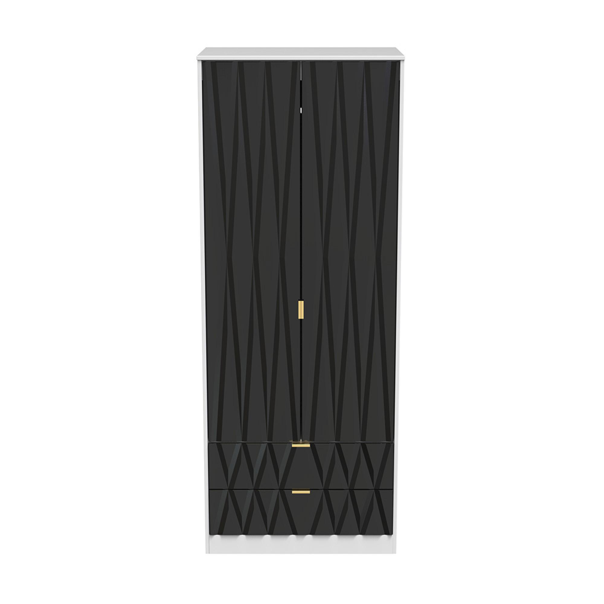 Diamond Tall Wardrobe - 2 Door - 2 Drawer - Black and White