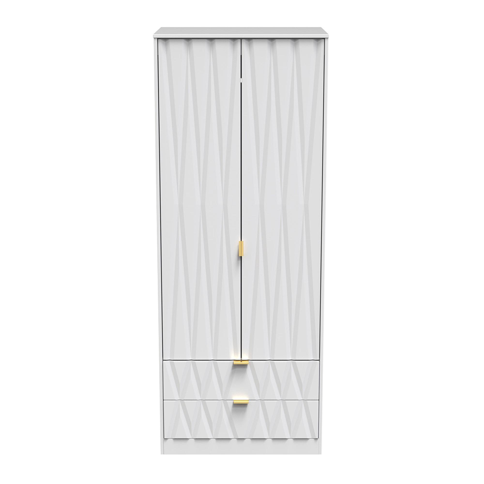 Diamond Tall Wardrobe - 2 Door - 2 Drawer - White