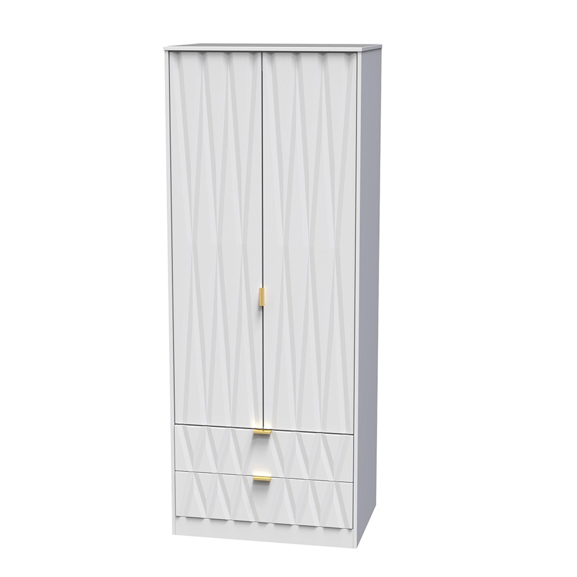 Diamond Tall Wardrobe - 2 Door - 2 Drawer - White