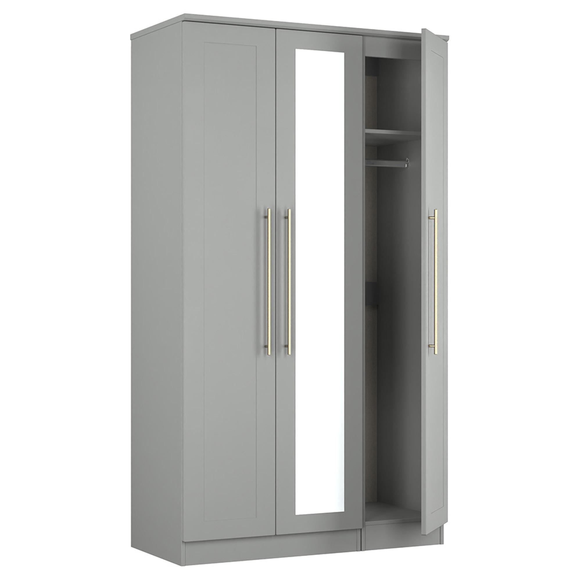 Haworth Wardrobe - 3 Door - Tall Triple - 1 Mirror - Grey