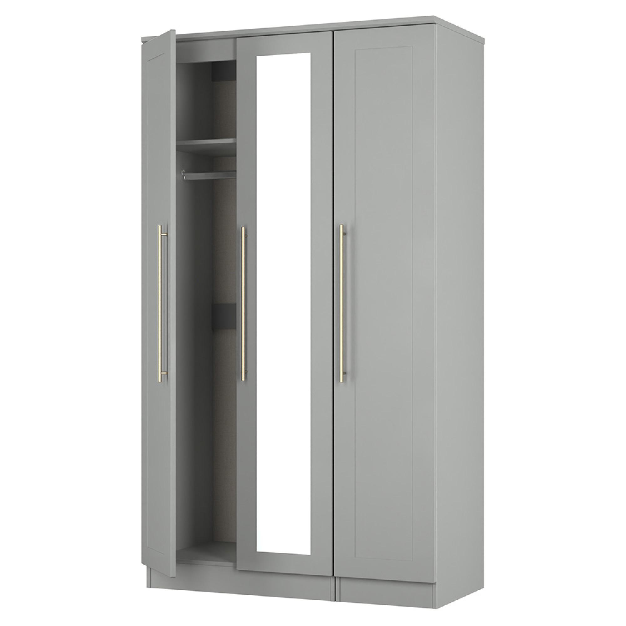 Haworth Wardrobe - 3 Door - Tall Triple - 1 Mirror - Grey