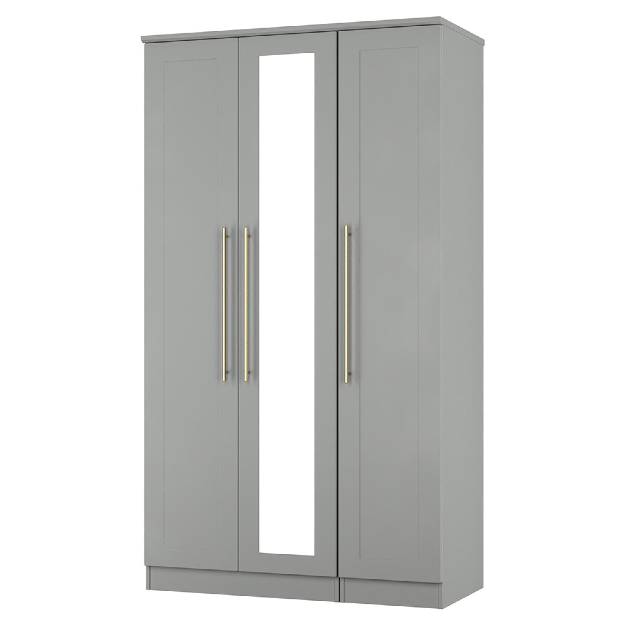 Haworth Wardrobe - 3 Door - Tall Triple - 1 Mirror - Grey
