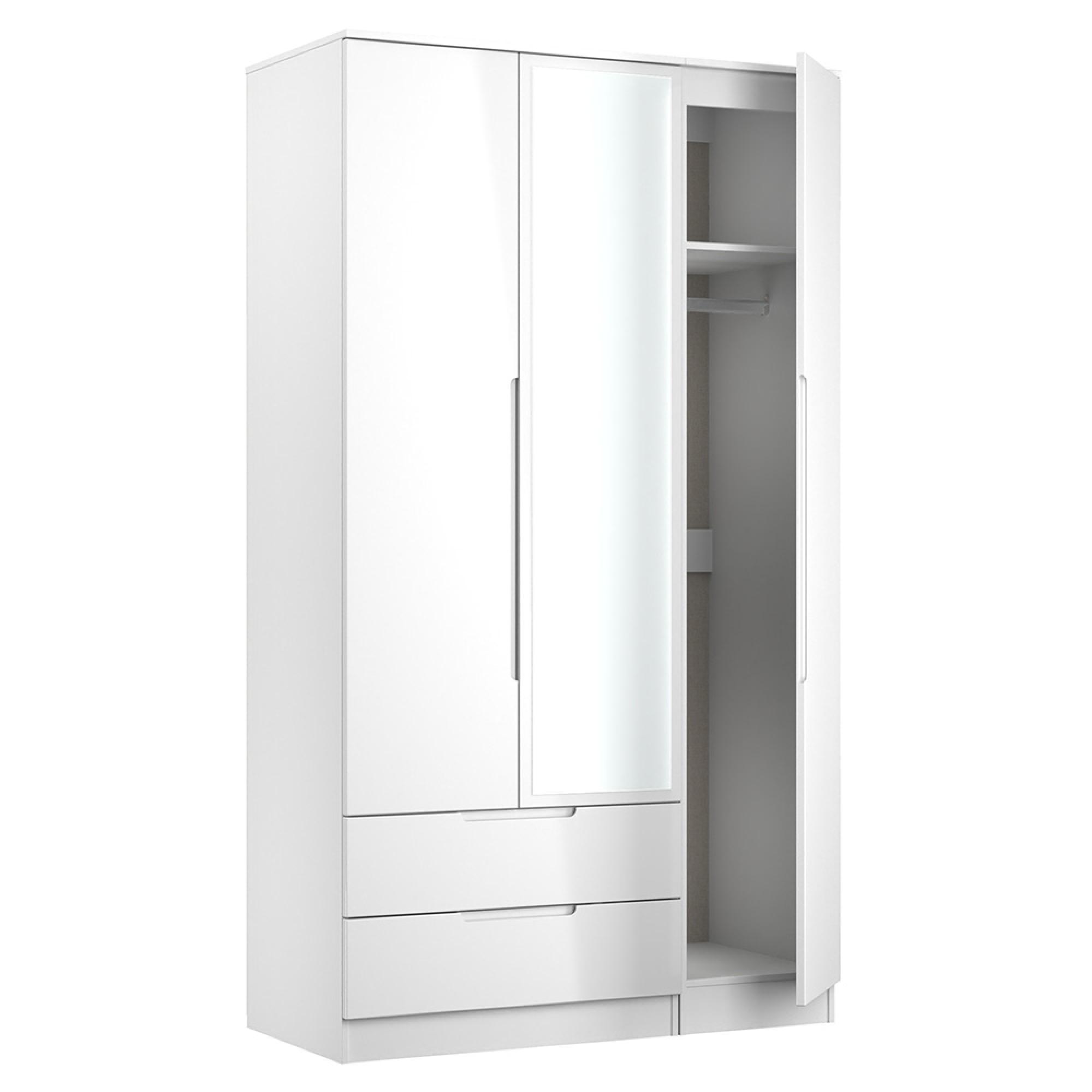 Milan Wardrobe - 3 Door - 1 Mirror - LHF 2 Drawer - Tall - Combi - White Gloss