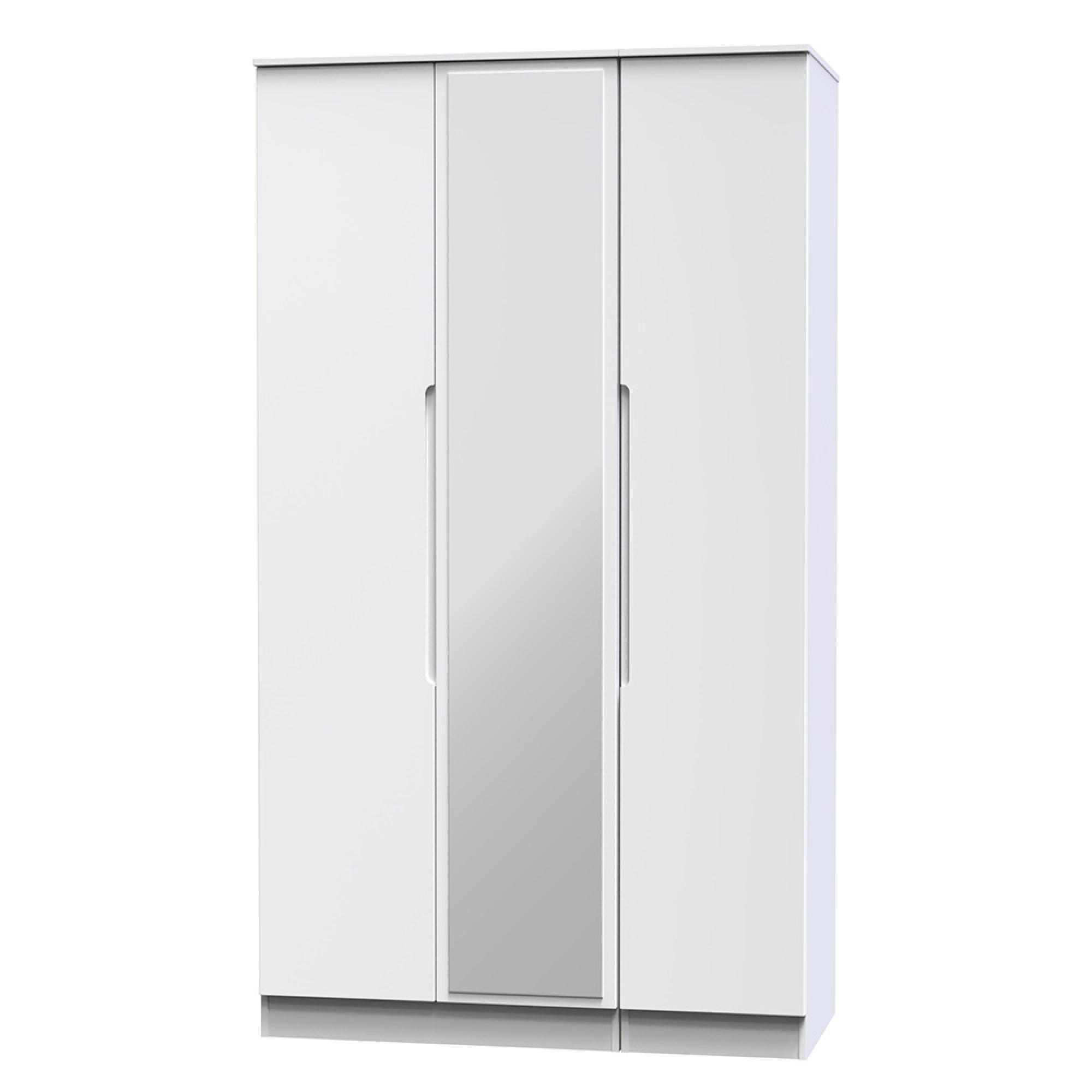 Milan Wardrobe - 3 Door - 1 Mirror - Tall - Triple - White Gloss