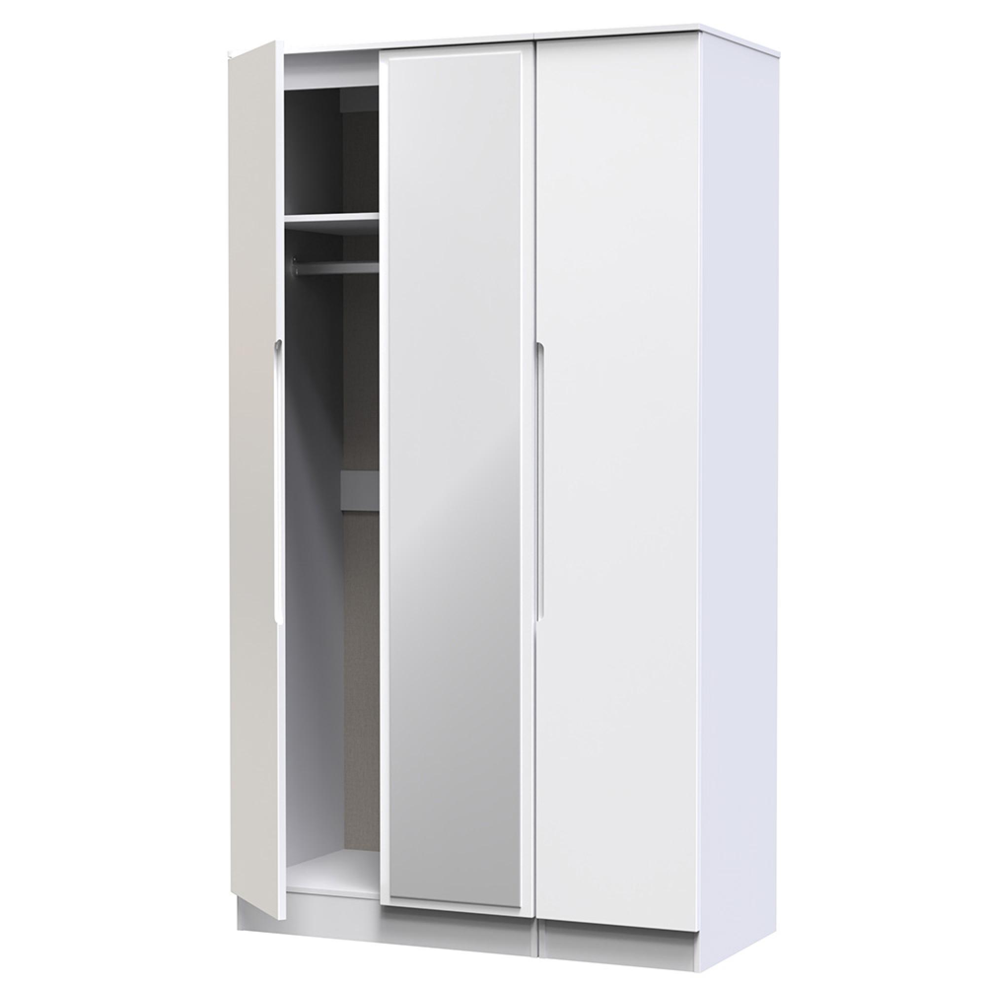 Milan Wardrobe - 3 Door - 1 Mirror - Tall - Triple - White Gloss