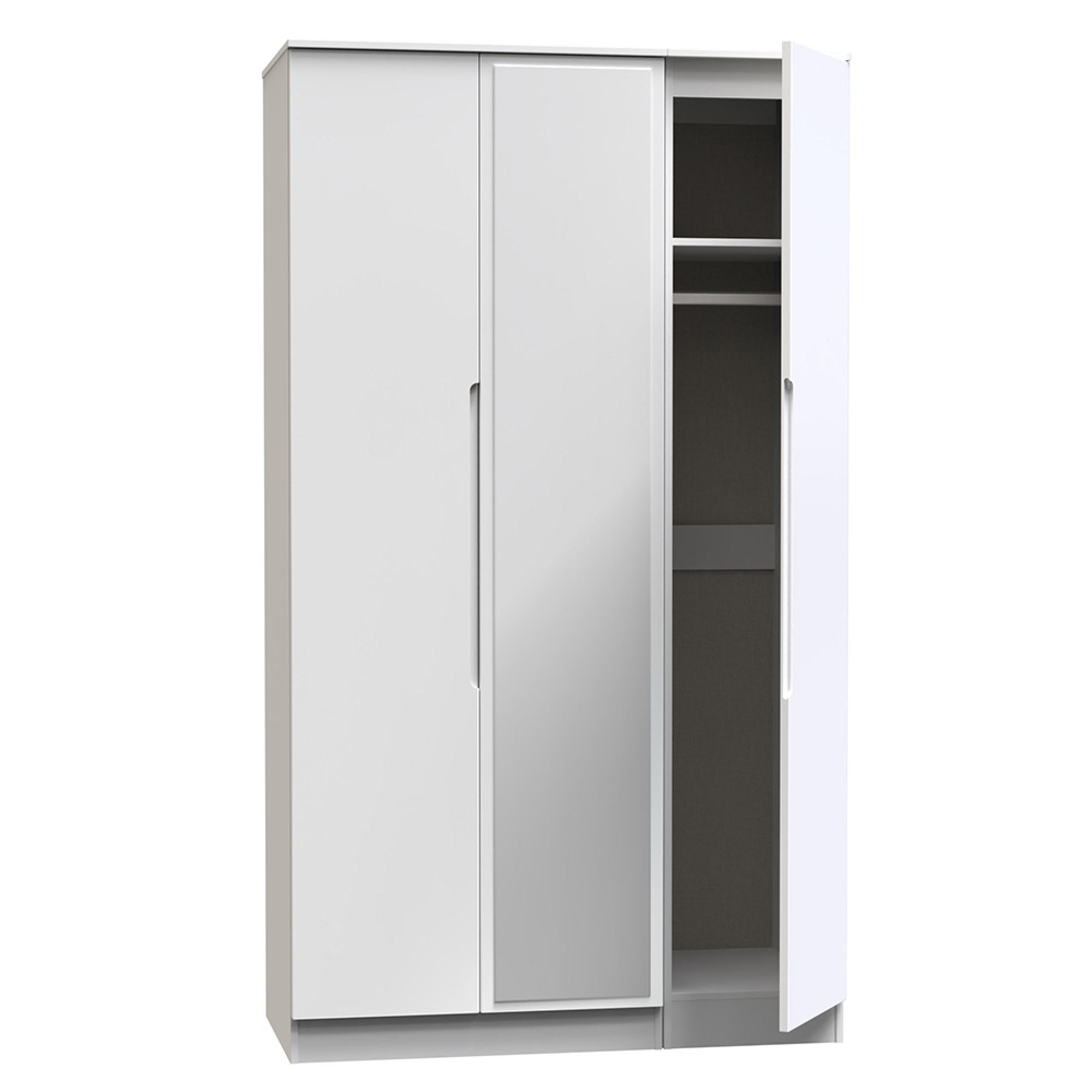 Milan Wardrobe - 3 Door - 1 Mirror - Tall - Triple - White Gloss