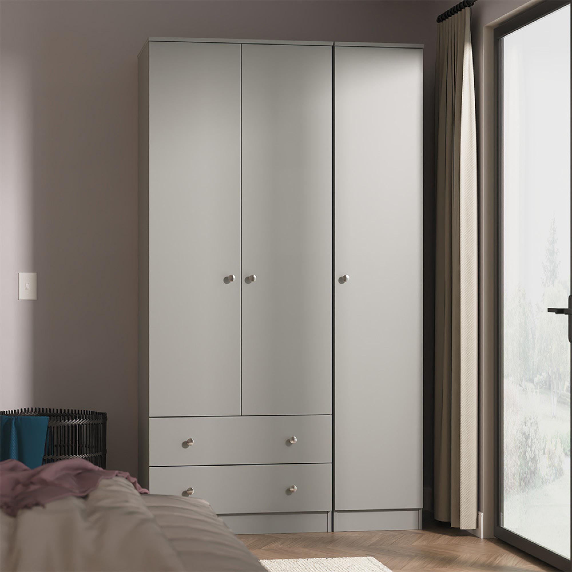 Yarmouth Wardrobe - 3 Door - 2 Drawer - Triple Robe - Dusk Grey