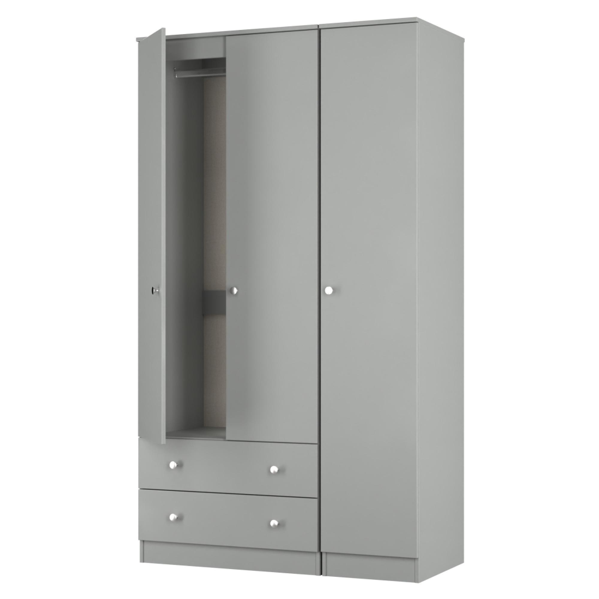 Yarmouth Wardrobe - 3 Door - 2 Drawer - Triple Robe - Dusk Grey