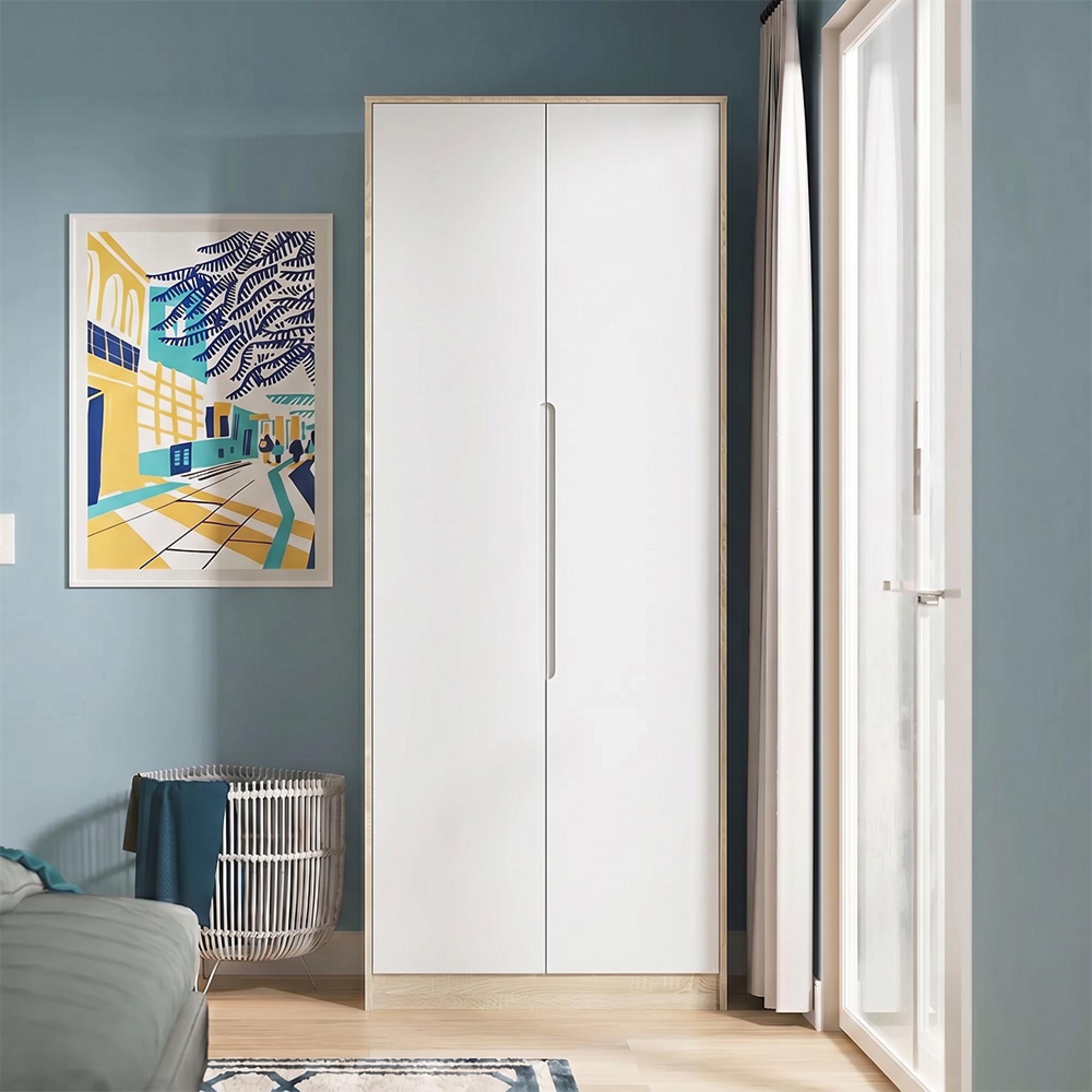 Monaco Wardrobe - 2 Door - Plain - Tall - White Matt and Oak