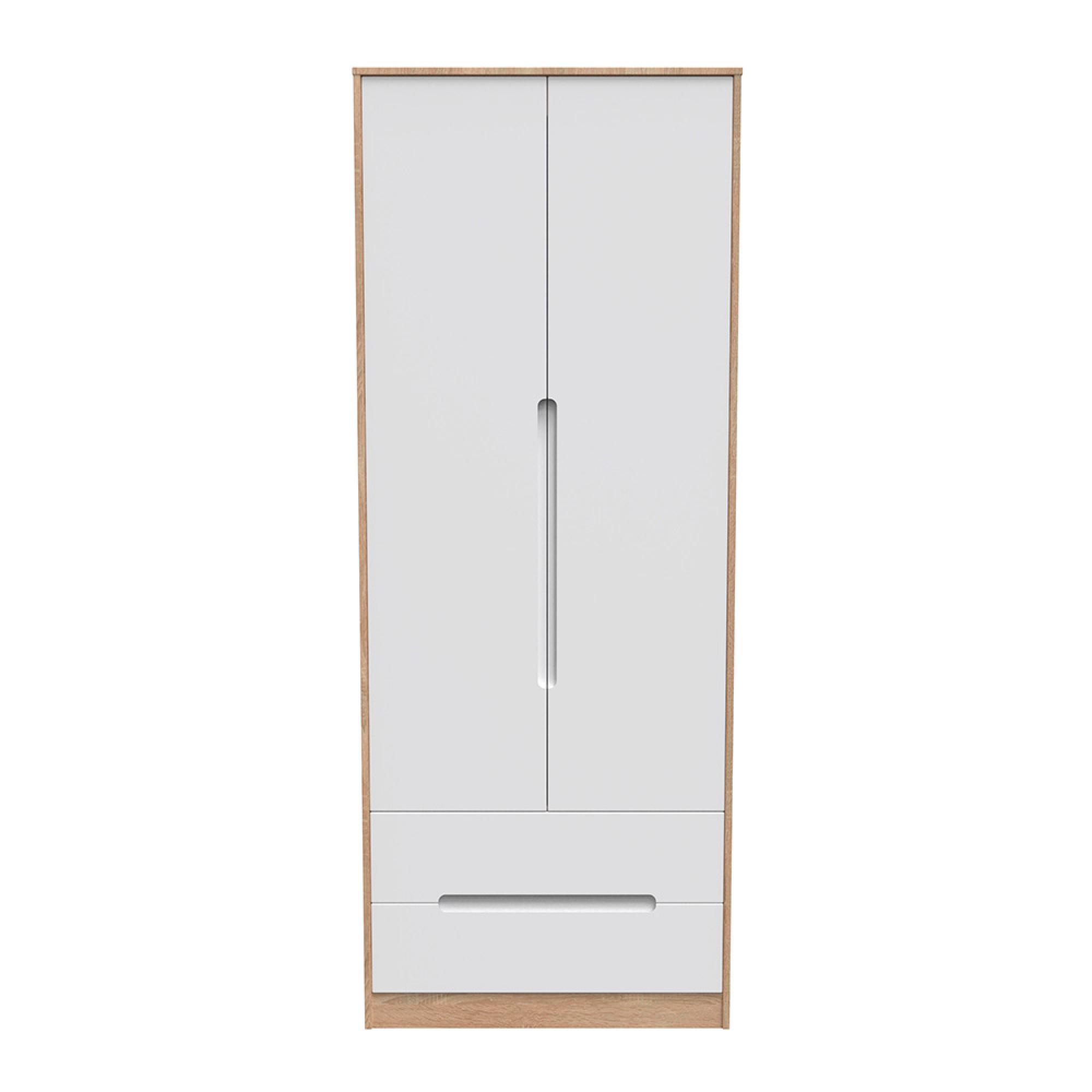 Monaco Wardrobe - 2 Door - 2 Drawer - Tall - White Matt and Oak