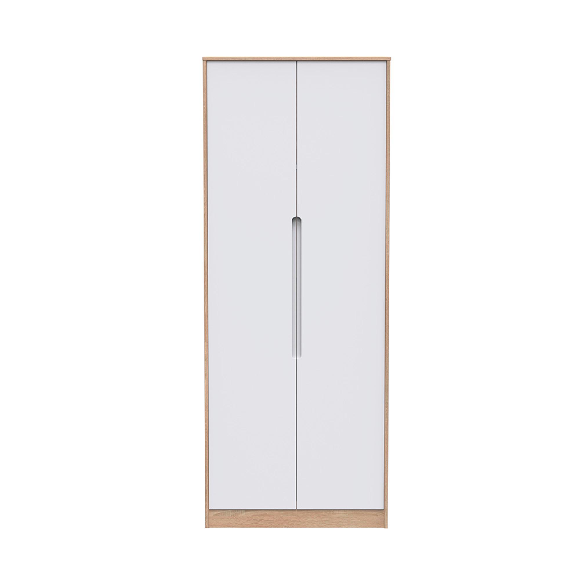 Monaco Wardrobe - 2 Door - Plain - Tall - White Matt and Oak