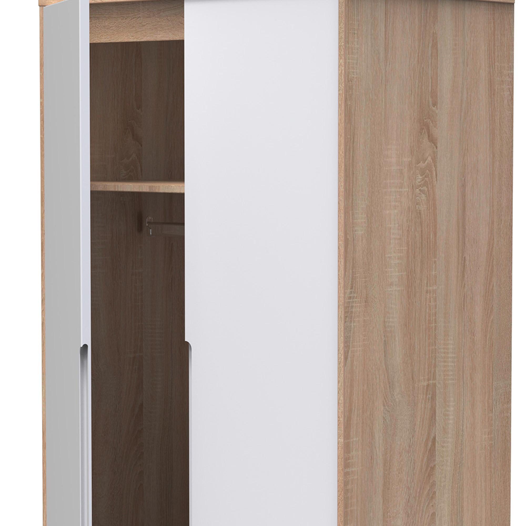 Monaco Wardrobe - 2 Door - Plain - Tall - White Matt and Oak