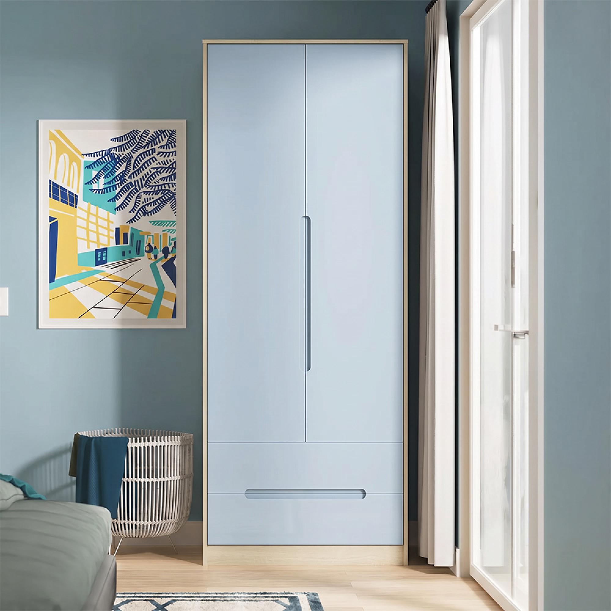 Monaco Wardrobe - 2 Door - 2 Drawer - Tall - Denim and Oak