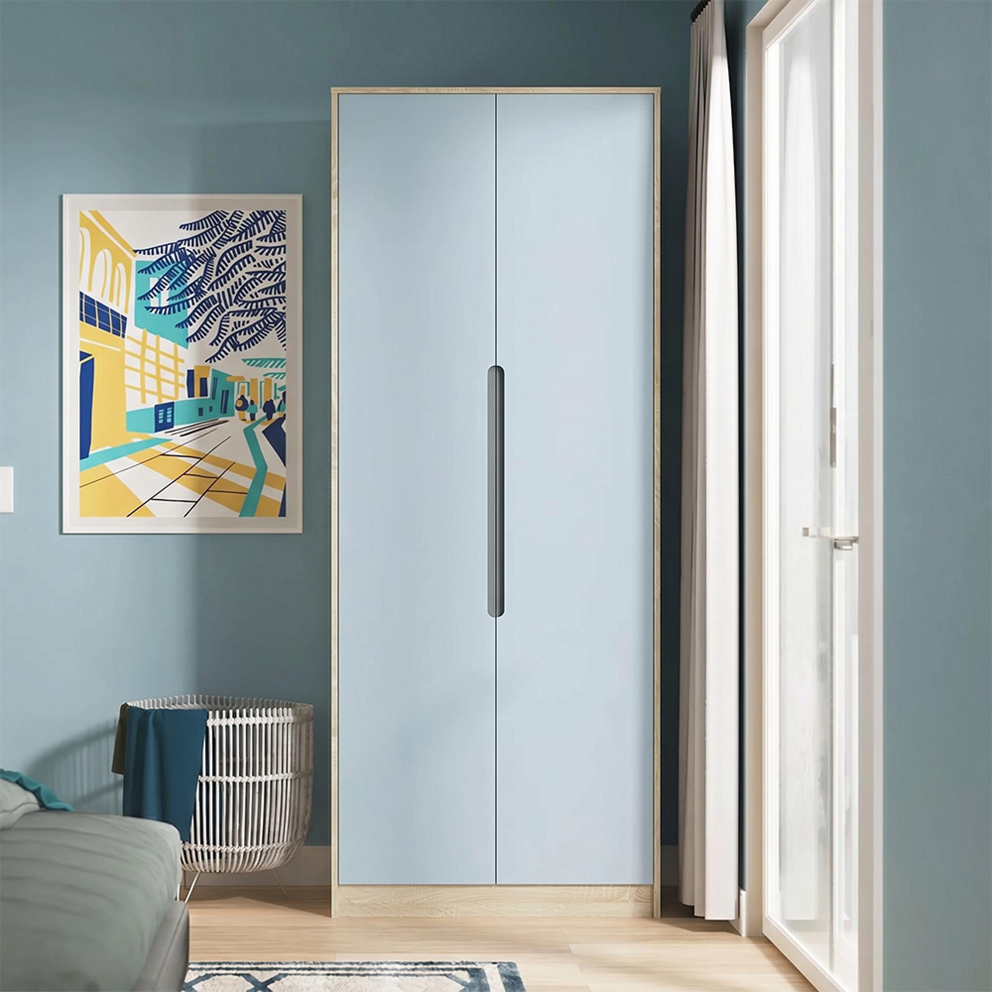Monaco Wardrobe - 2 Door - Plain - Tall - Denim and Oak