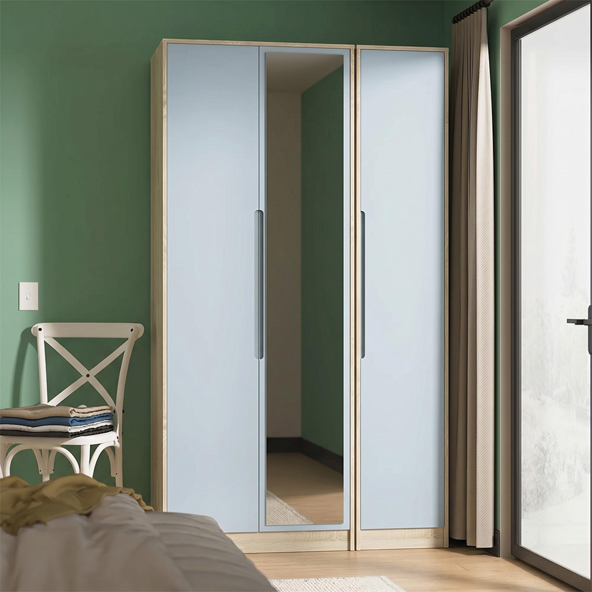 Monaco Wardrobe - 3 Door - 1 Mirror - Tall - Triple - Denim and Oak