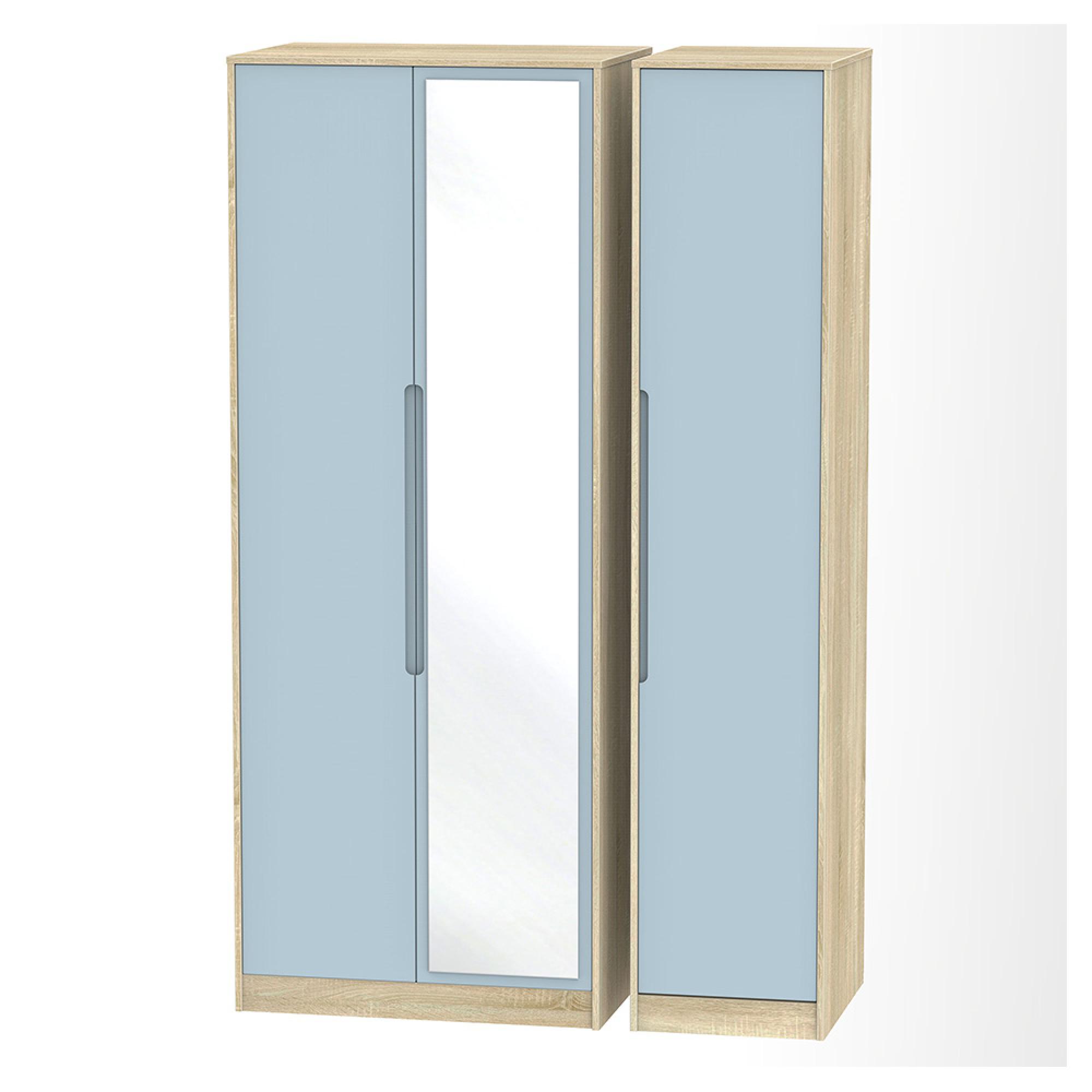 Monaco Wardrobe - 3 Door - 1 Mirror - Tall - Triple - Denim and Oak