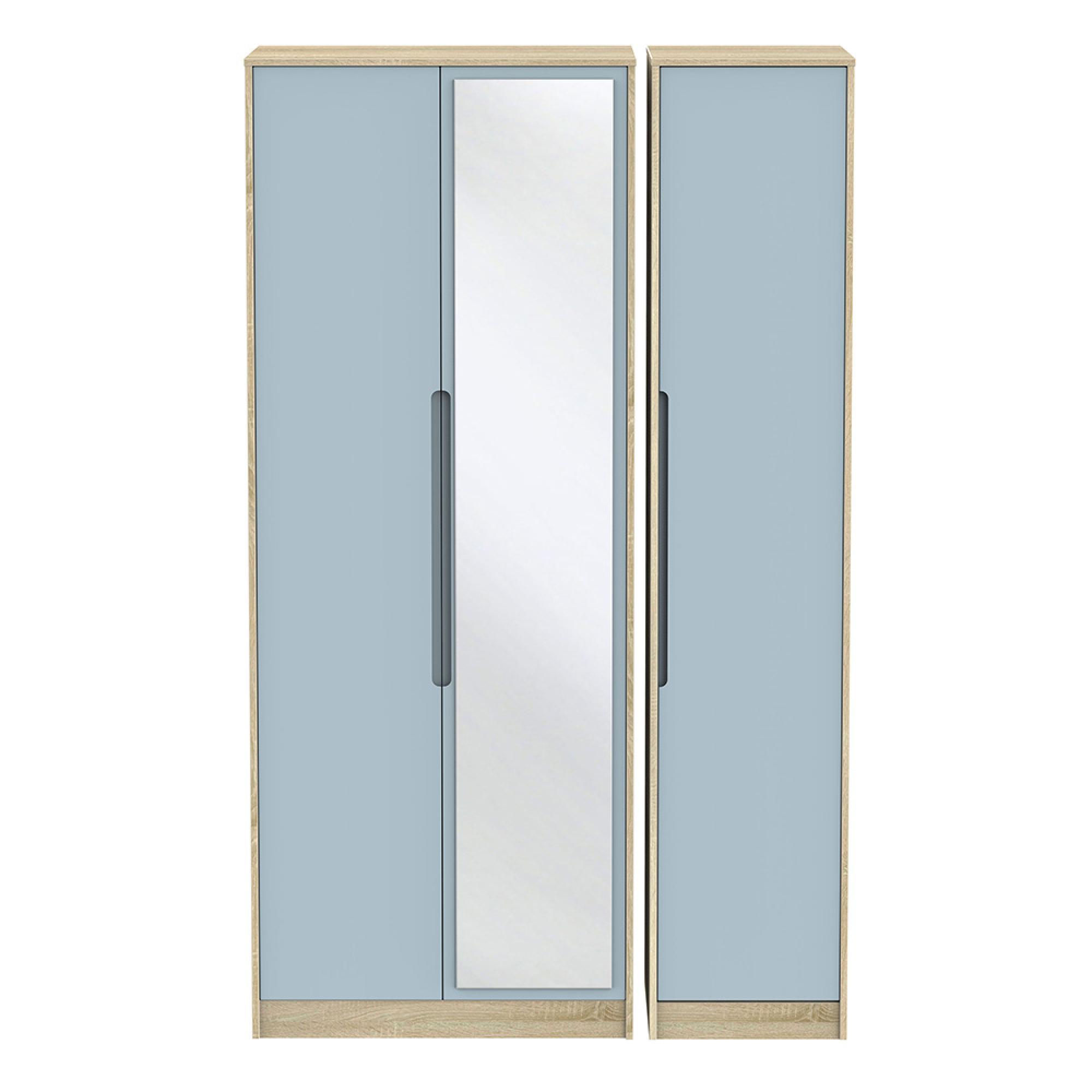 Monaco Wardrobe - 3 Door - 1 Mirror - Tall - Triple - Denim and Oak