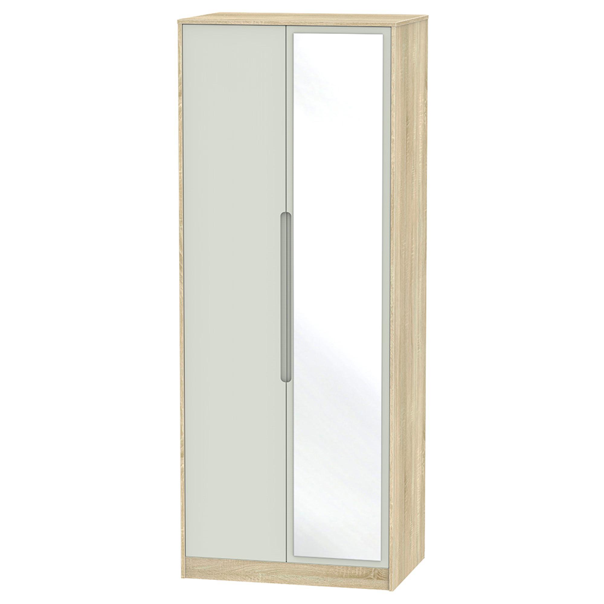 Monaco Wardrobe - 2 Door - 1 Mirror - Tall - Cashmere and Oak