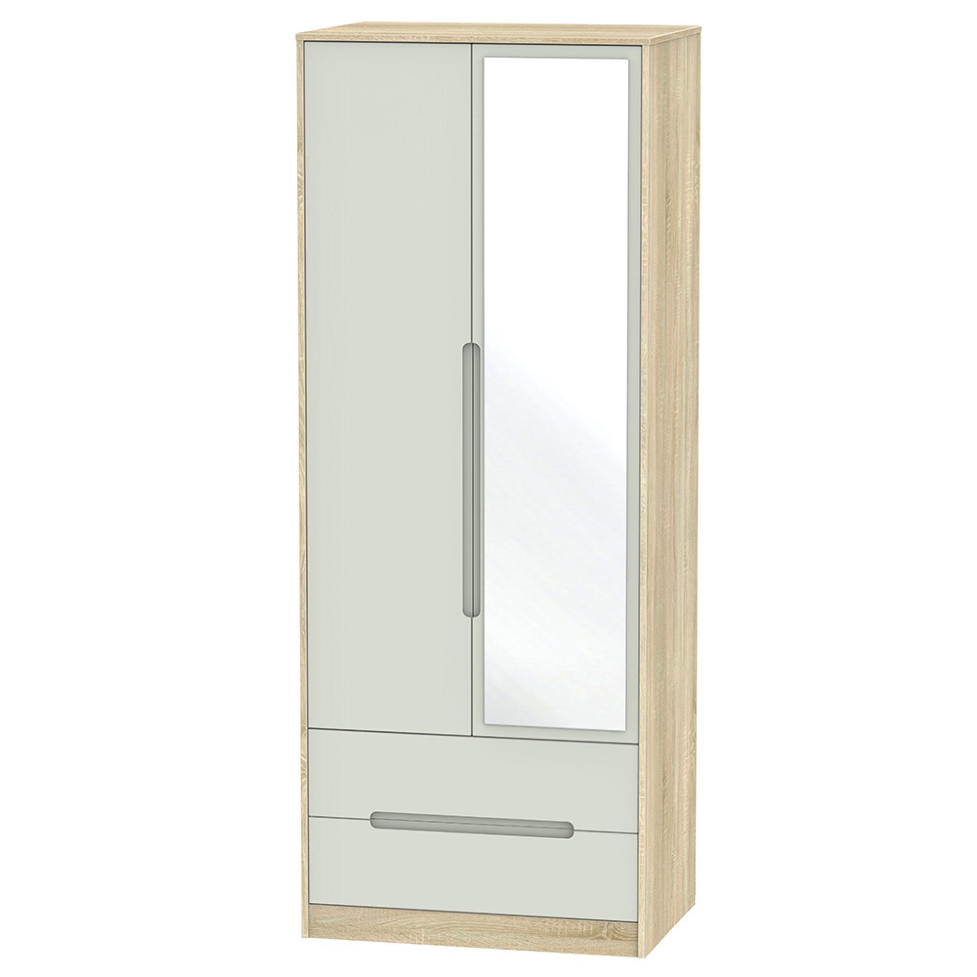 Monaco Wardrobe - 2 Door - 1 Mirror - Tall - Combi - Cashmere and Oak