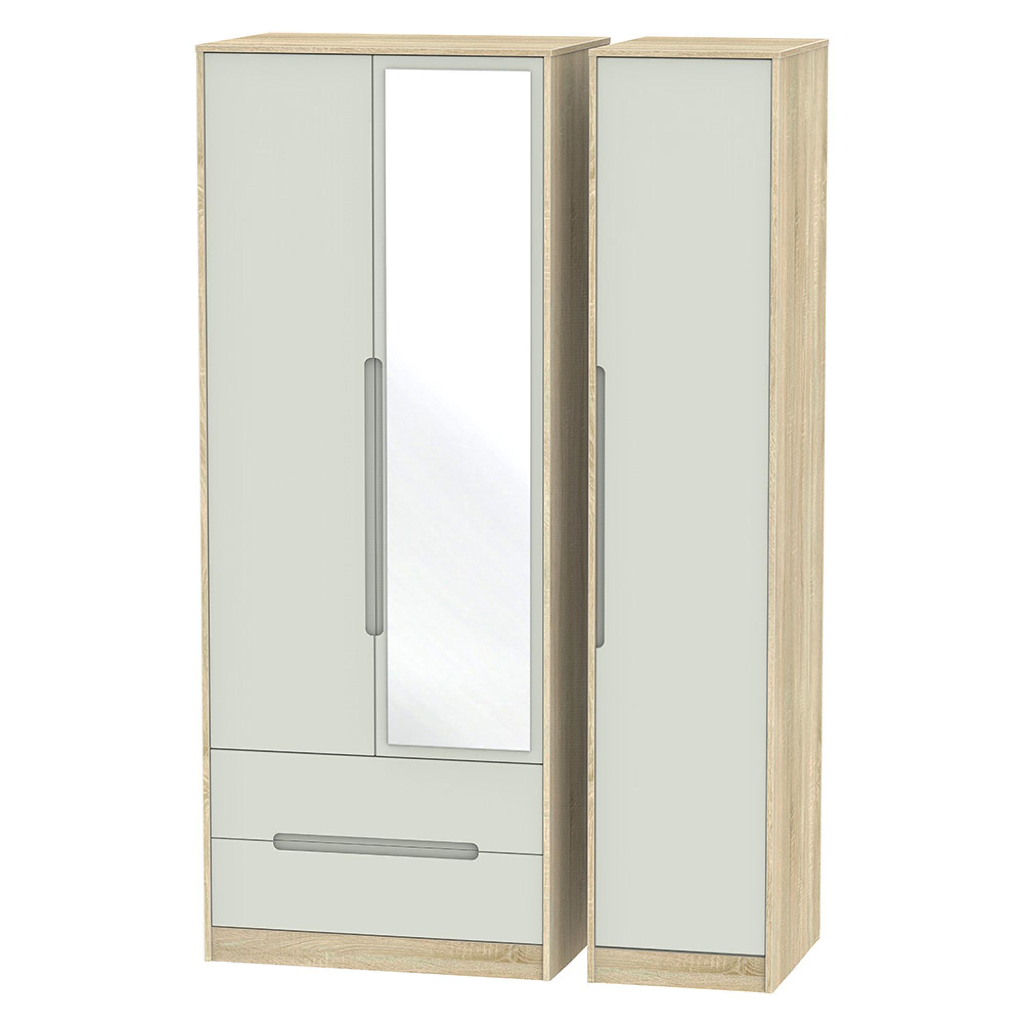 Monaco Wardrobe - 3 Door - 1 Mirror - LHF 2 Drawers - Tall - Combi - Cashmere and Oak