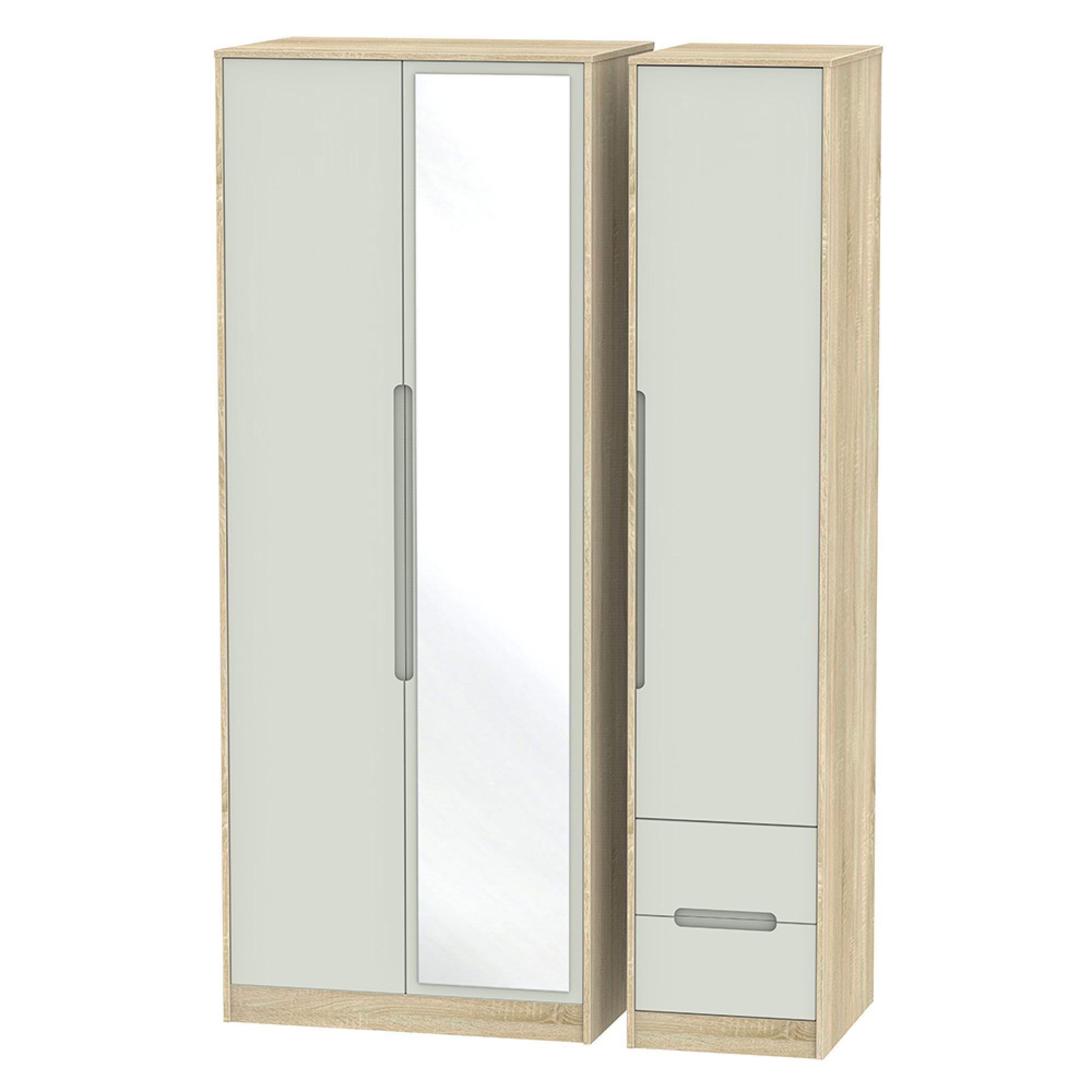 Monaco Wardrobe - 3 Door - 1 Mirror - RHF 2 Drawers - Tall - Combi - Cashmere and Oak