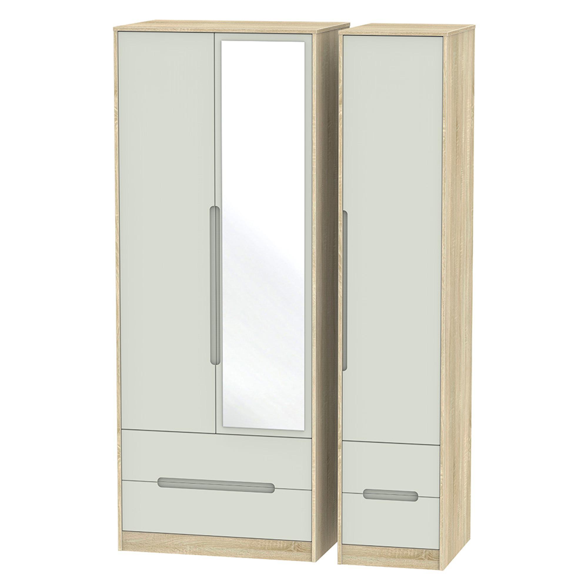 Monaco Wardrobe - 3 Door - 1 Mirror - Tall - Combi - Cashmere and Oak