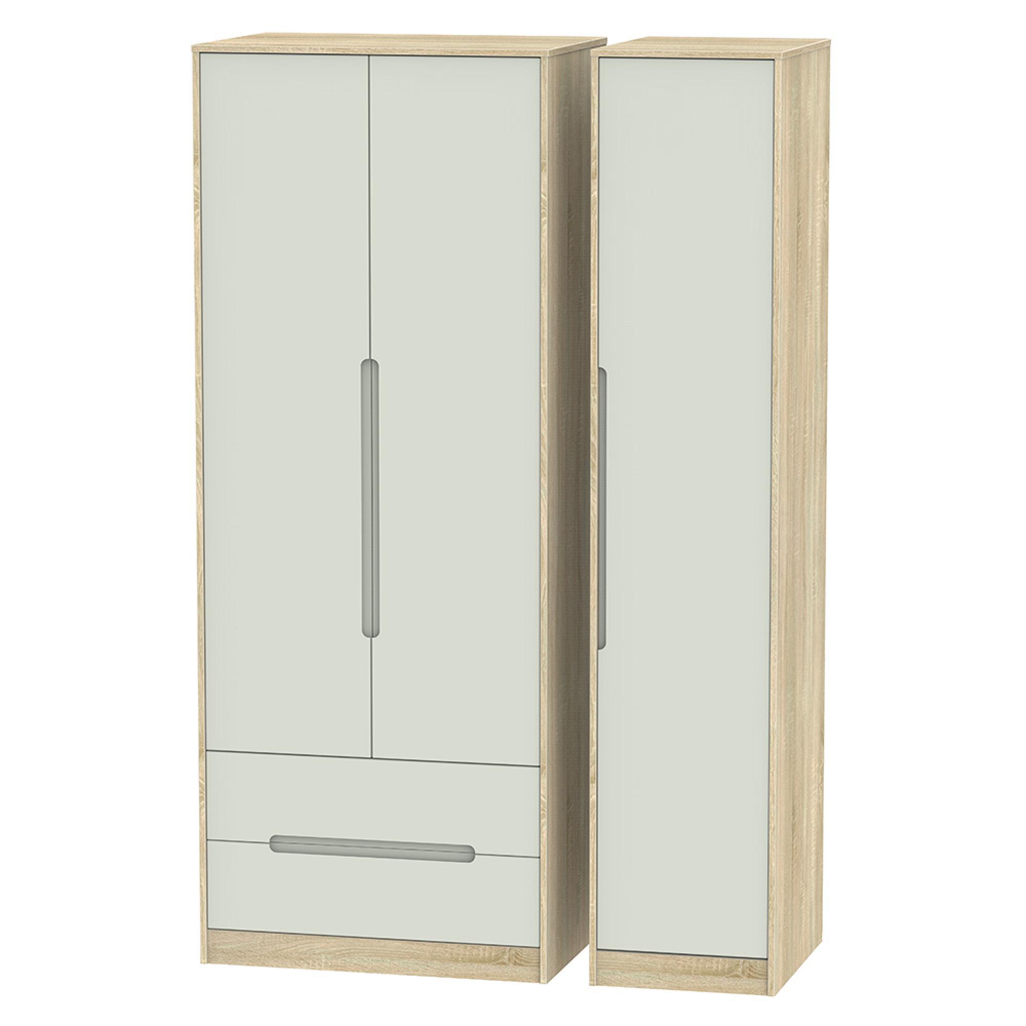 Monaco Wardrobe - 3 Door - LHF 2 Drawers - Tall - Triple - Cashmere and Oak