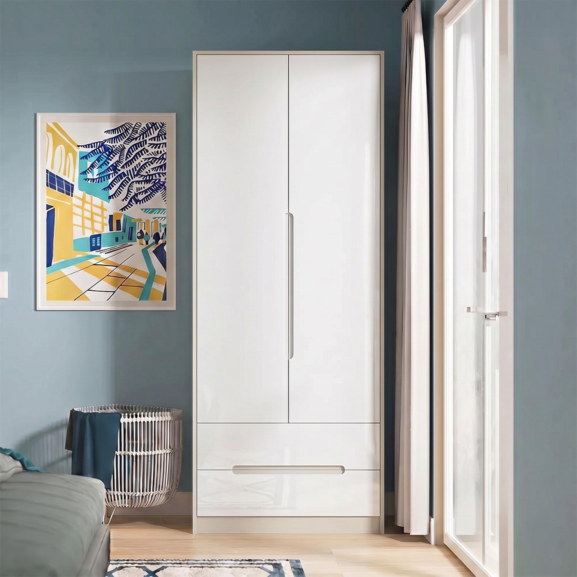 Monaco Wardrobe - 2 Door - 2 Drawer - Tall - White Gloss and Cashmere