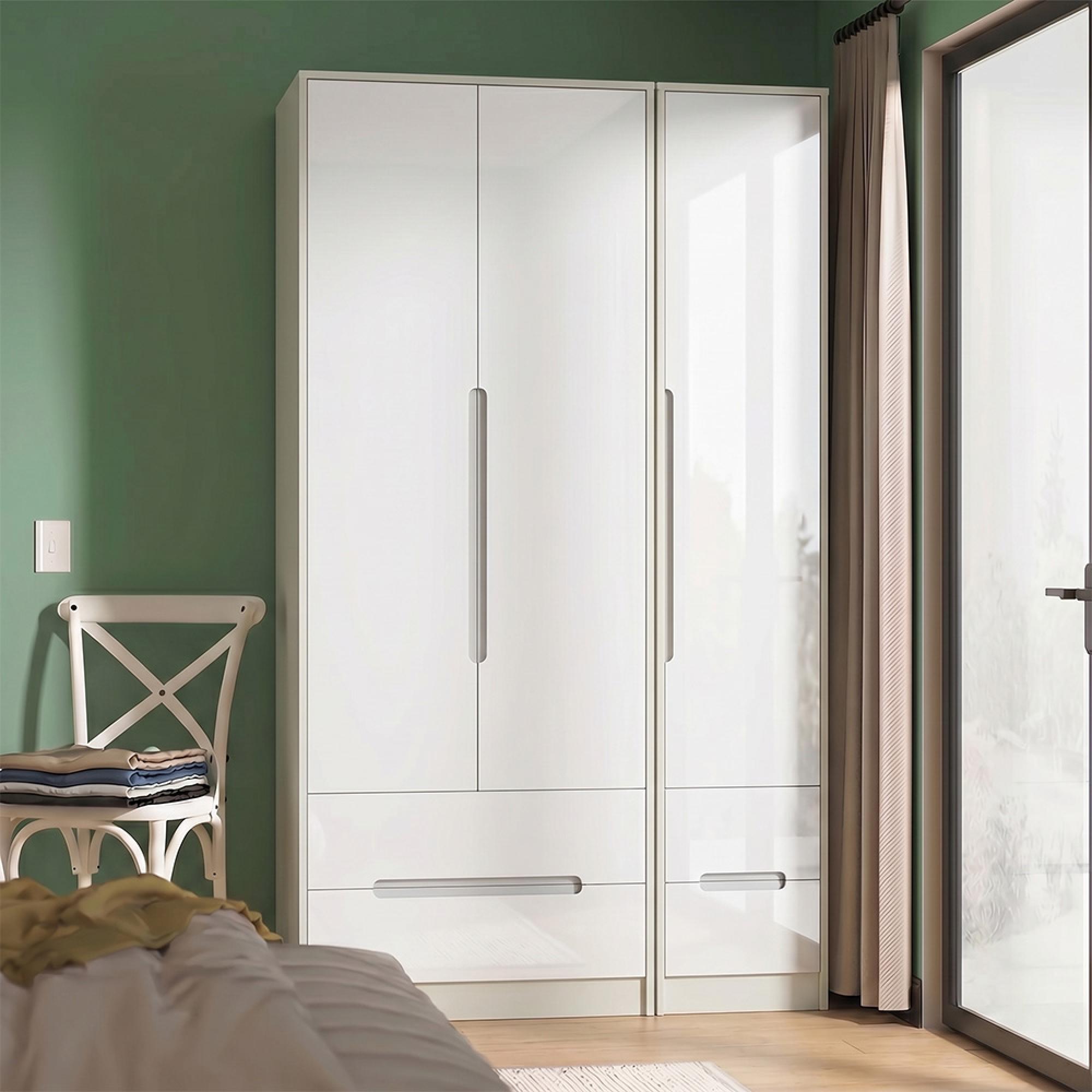 Monaco Wardrobe - 3 Door - 4 Drawers - Tall - Triple - White Gloss and Cashmere