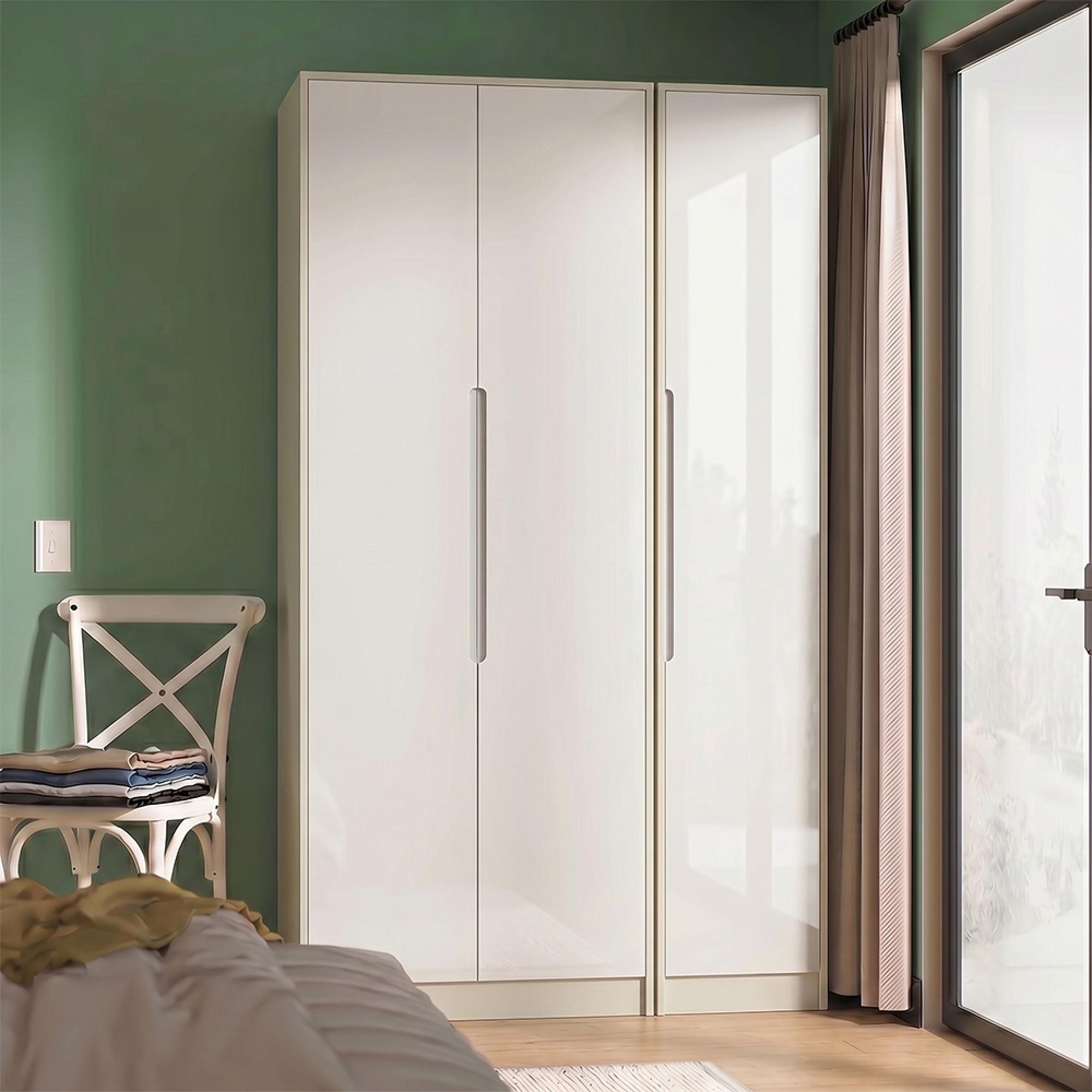 Monaco Wardrobe - 3 Door - Tall - Triple - White Gloss and Cashmere