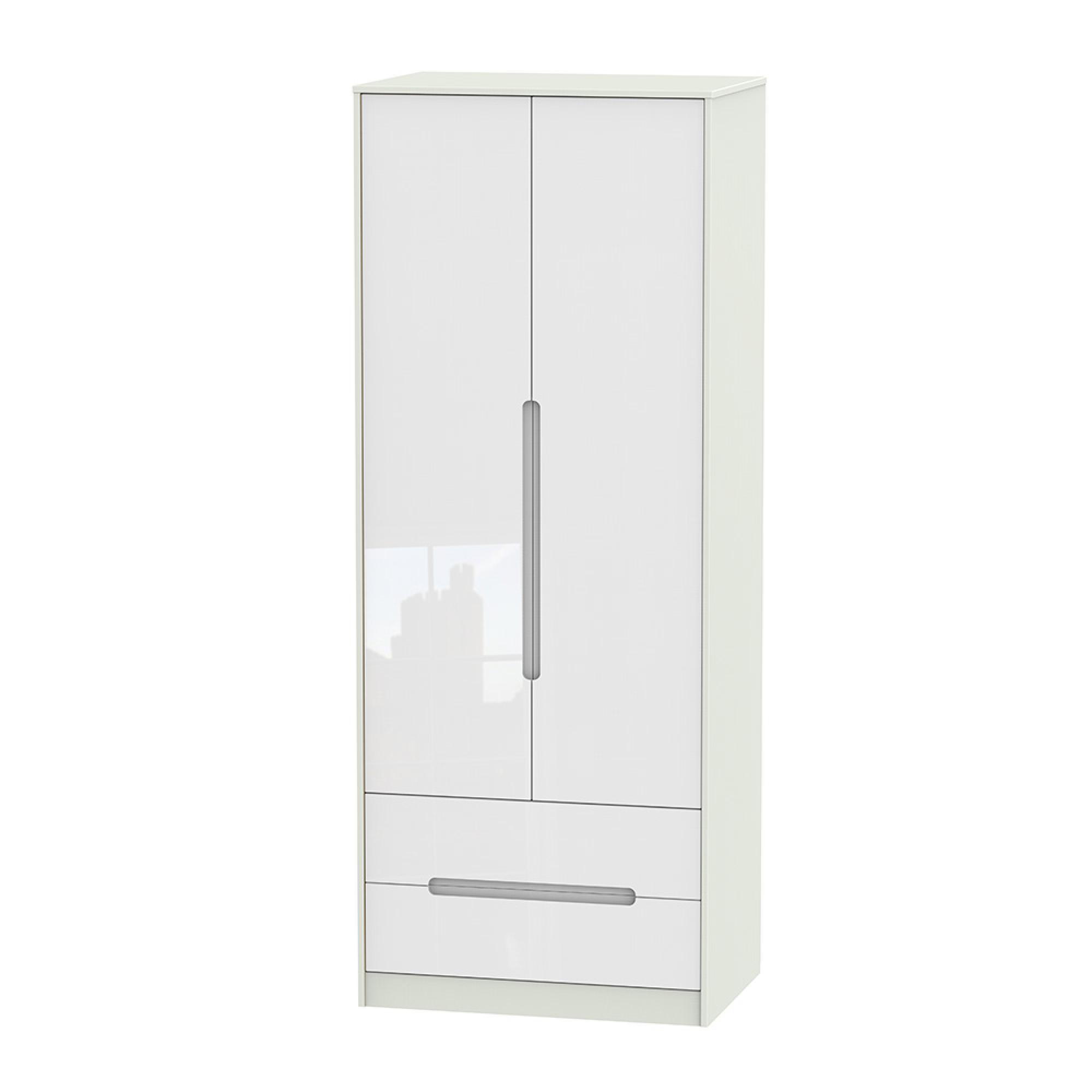 Monaco Wardrobe - 2 Door - 2 Drawer - Tall - White Gloss and Cashmere