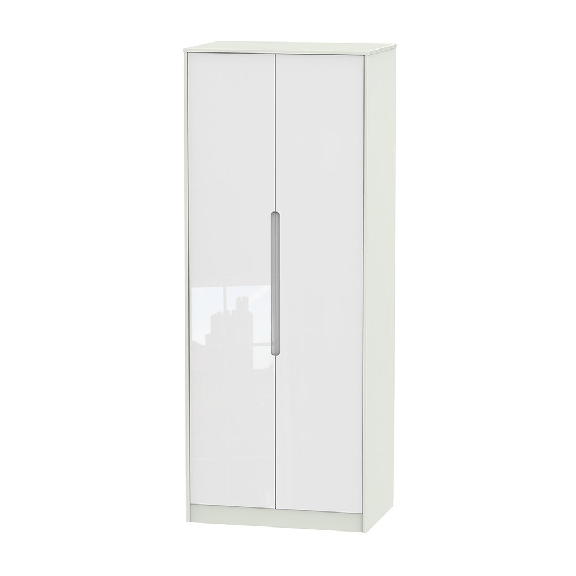 Monaco Wardrobe - 2 Door - Plain - Tall - White Gloss and Cashmere