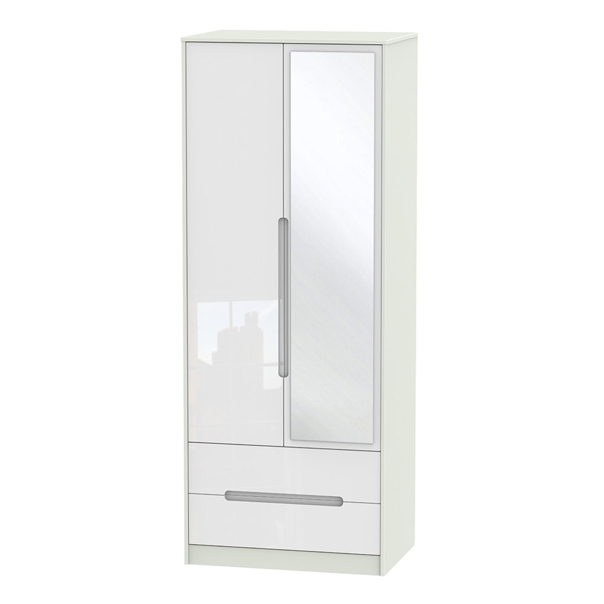 Monaco Wardrobe - 2 Door - Tall - Combi - 1 Mirror - White Gloss and Cashmere