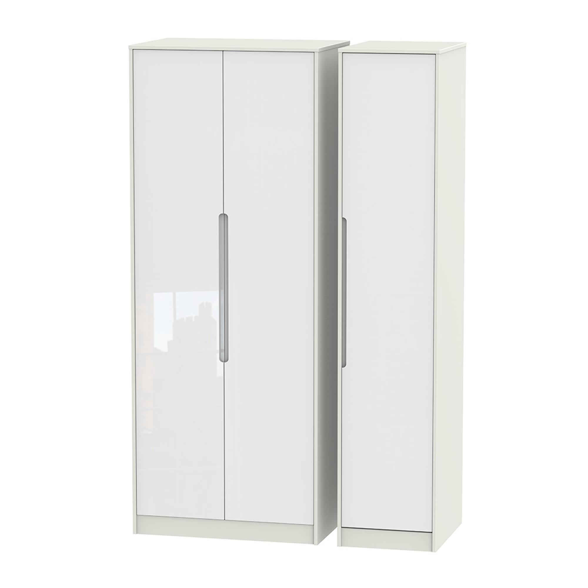 Monaco Wardrobe - 3 Door - Tall - Triple - White Gloss and Cashmere