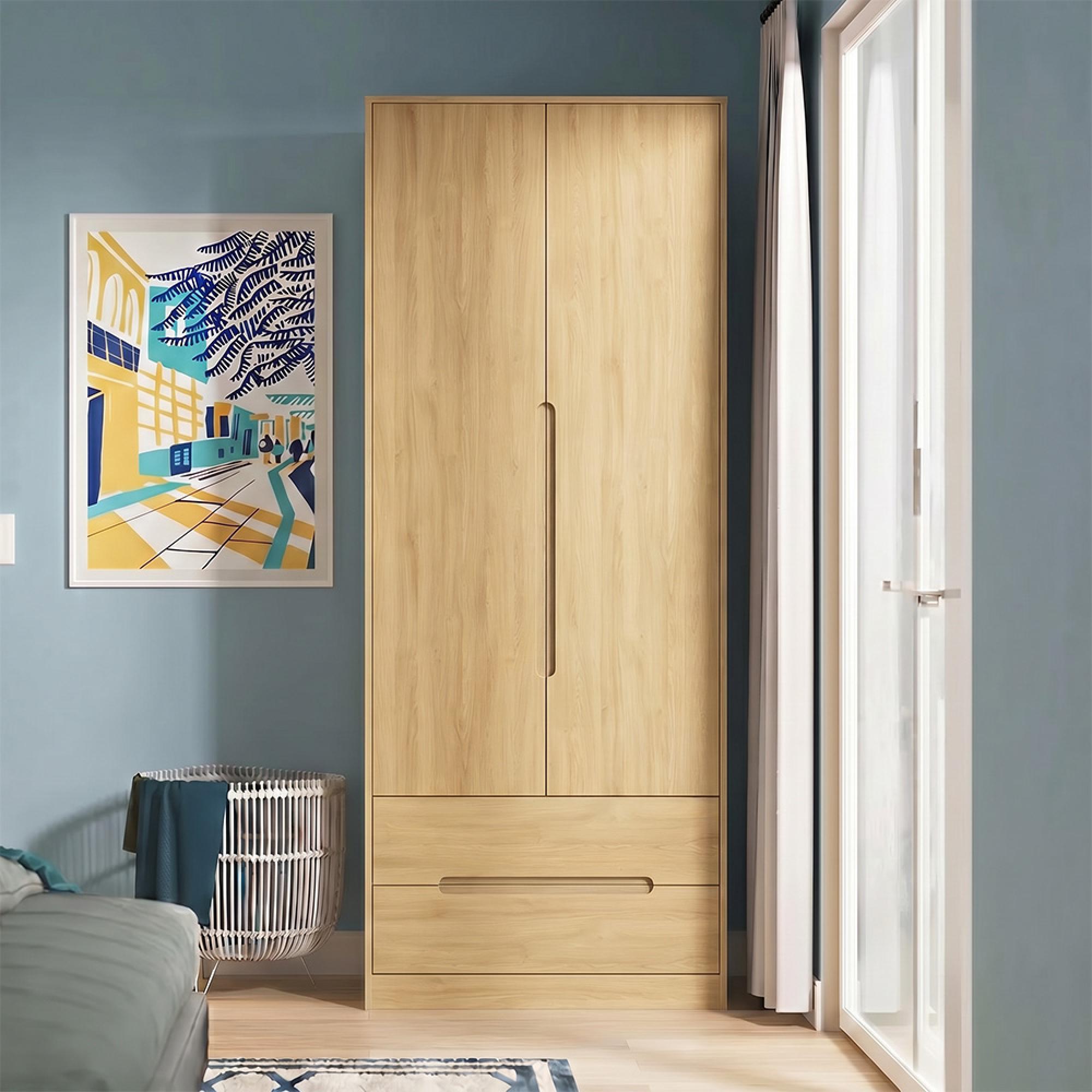 Monaco Wardrobe - 2 Door - 2 Drawer - Tall - Modern Oak