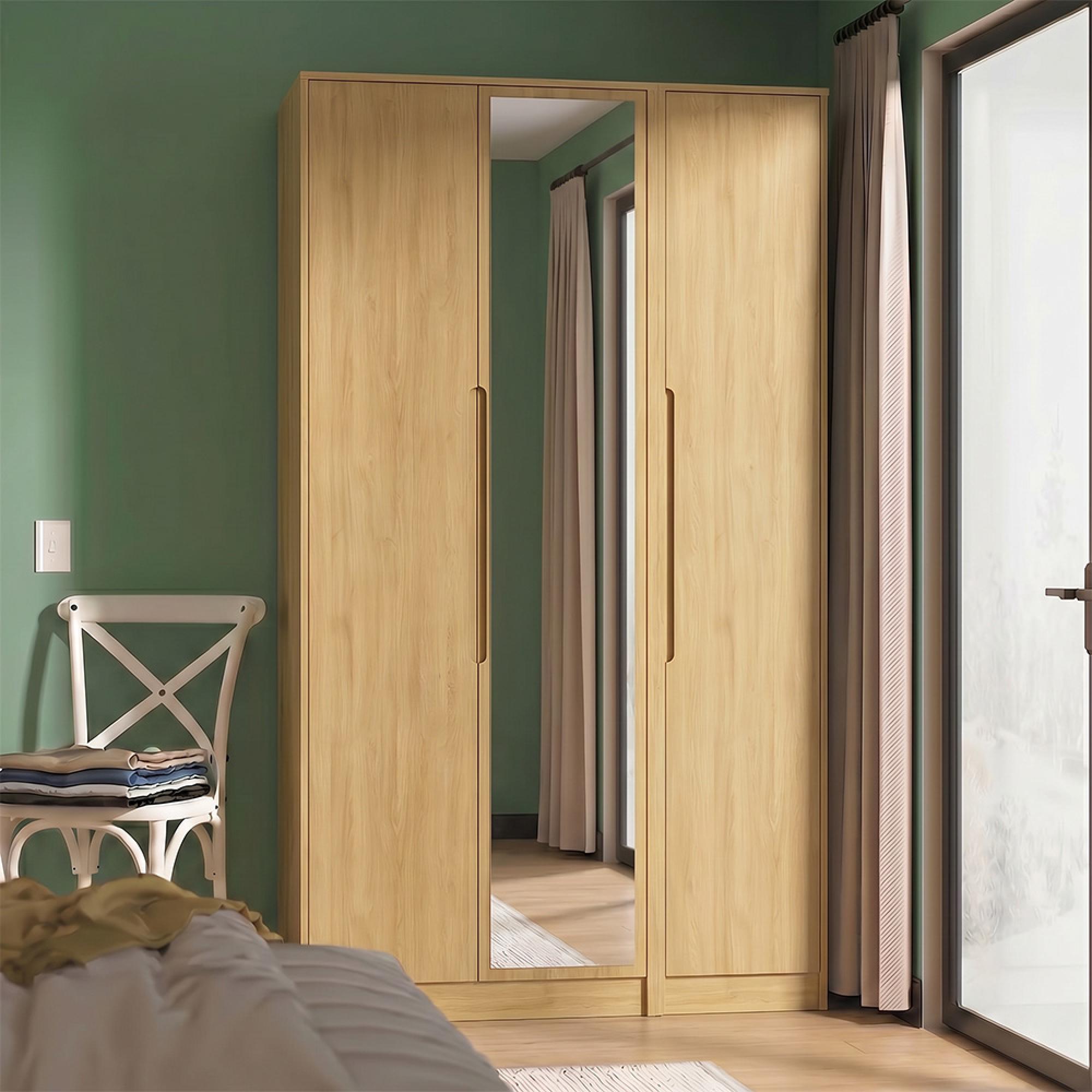 Monaco Wardrobe - 3 Door - 1 Mirror - Tall - Triple - Modern Oak