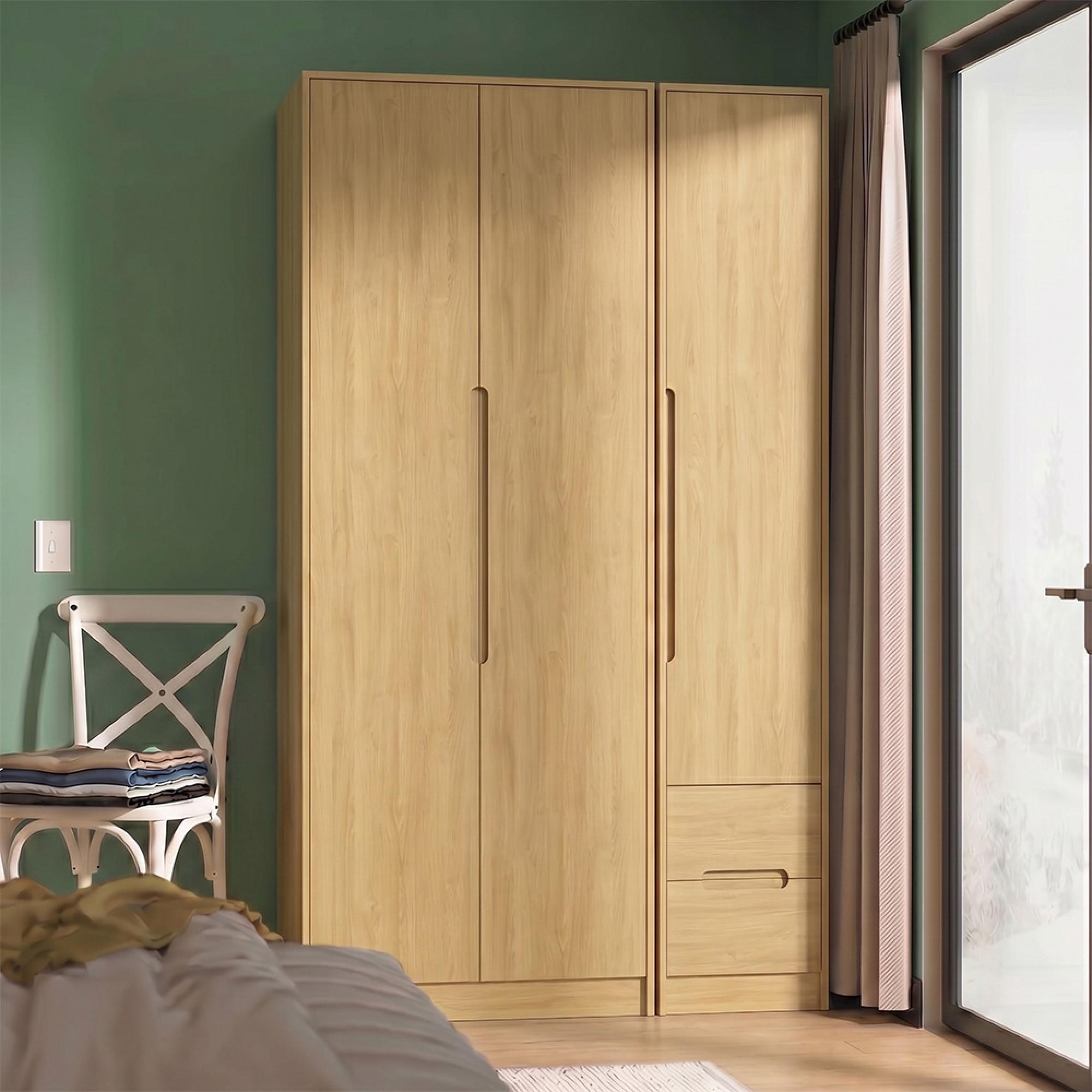 Monaco Wardrobe - 3 Door - RHF 2 Drawer - Tall - Triple - Modern Oak