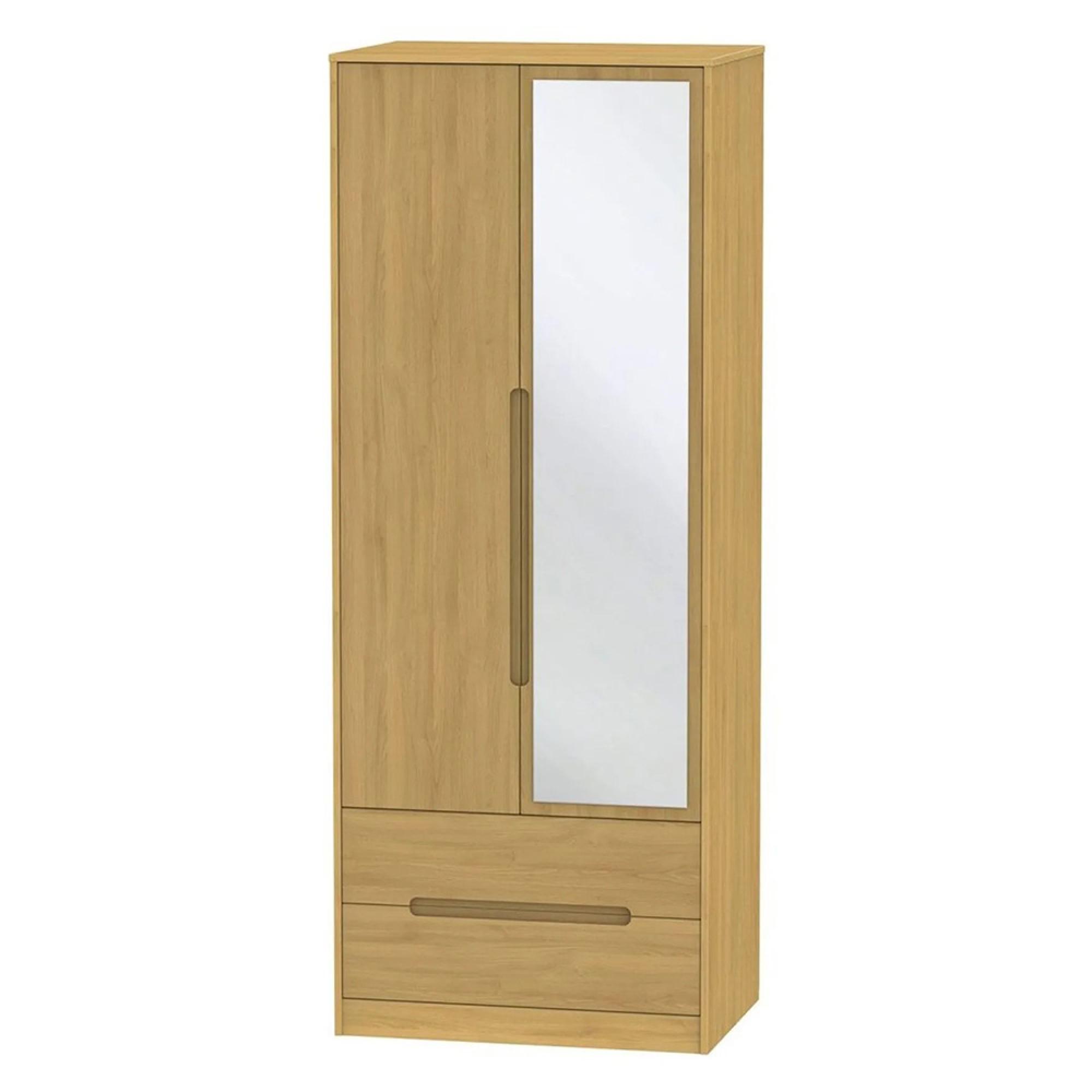 Monaco Wardrobe - 2 Door - 1 Mirror - Tall - Combi - Modern Oak