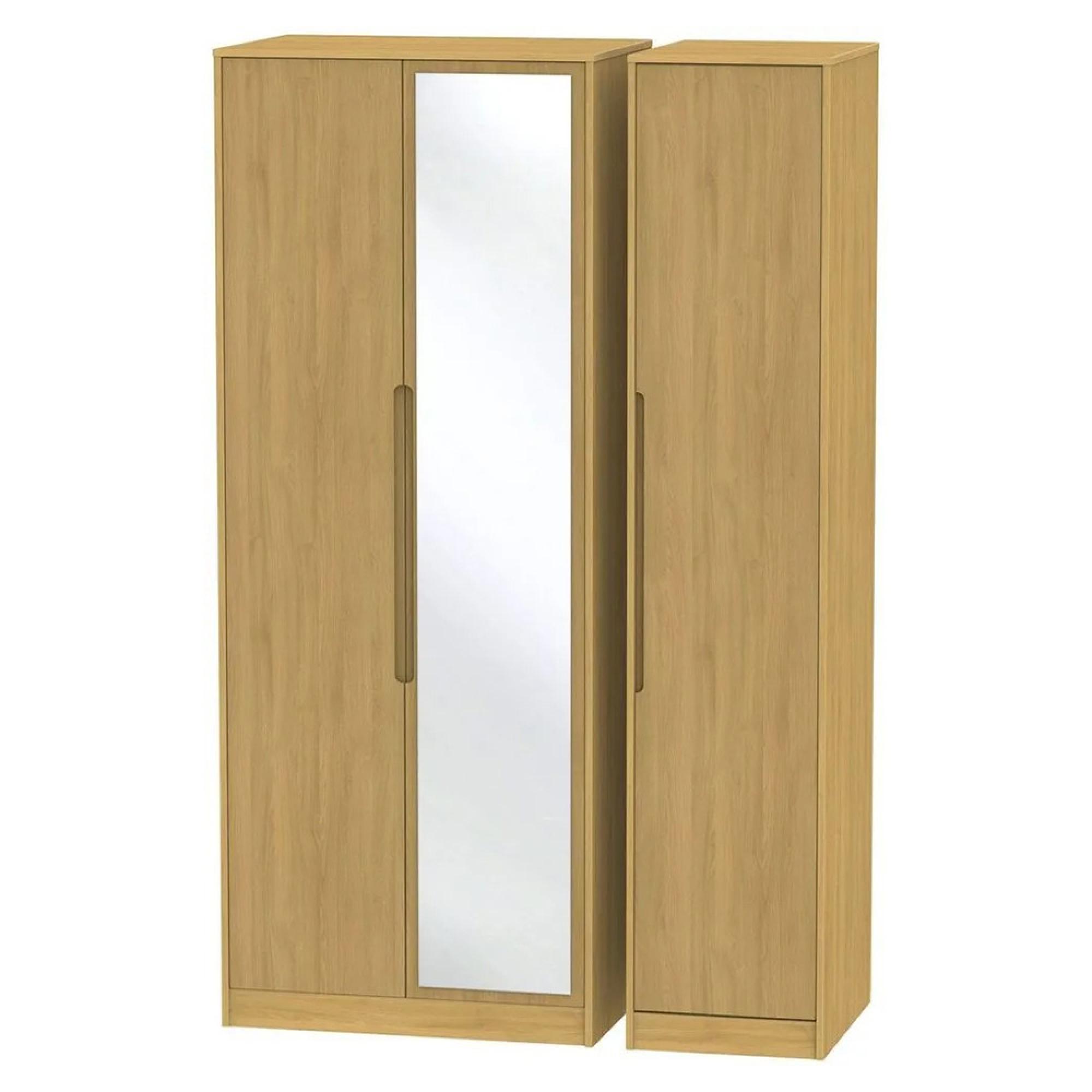 Monaco Wardrobe - 3 Door - 1 Mirror - Tall - Triple - Modern Oak
